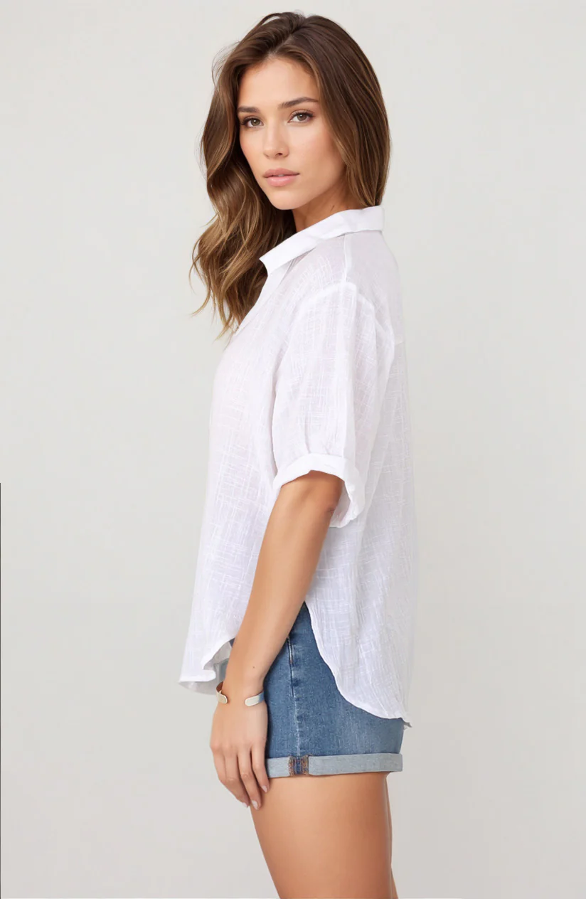 Shelly Shirt - Linen Collared Button Down Shirt in White - Image 11