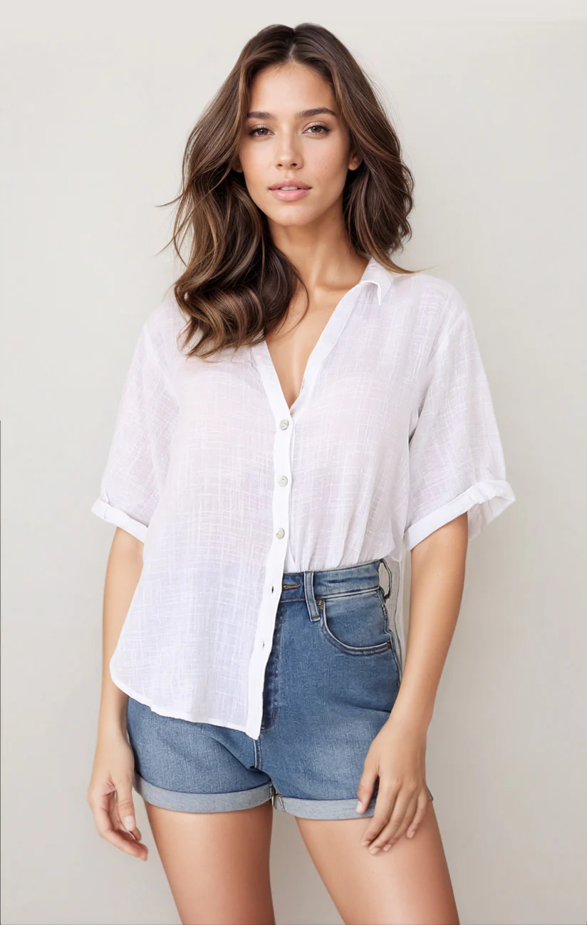 Shelly Shirt - Linen Collared Button Down Shirt in White - Image 3