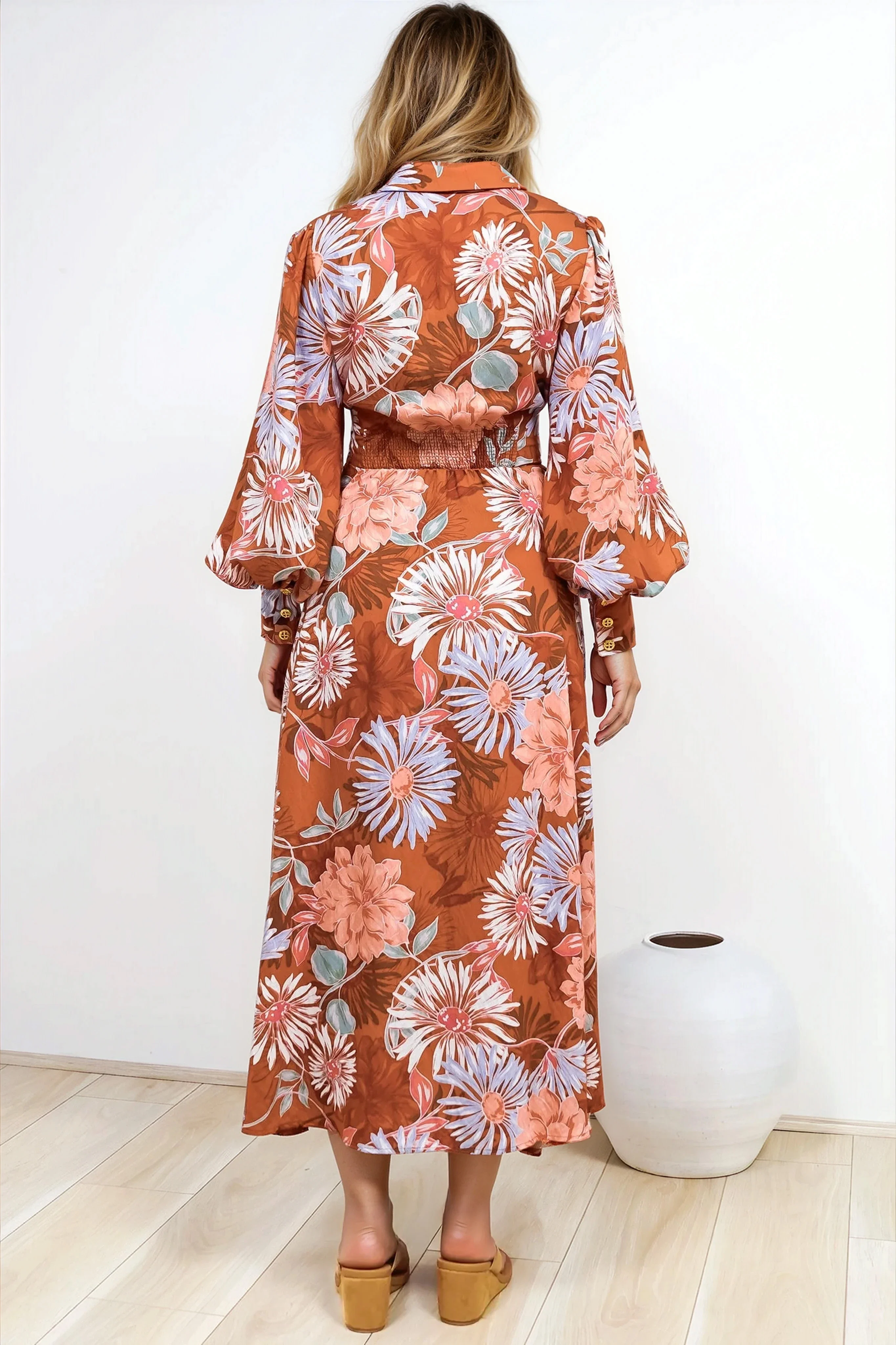 Sloane Maxi Dress - Collared Button Down Shirt Dress with Wrap Waist Tie in Perla Print - Image 9