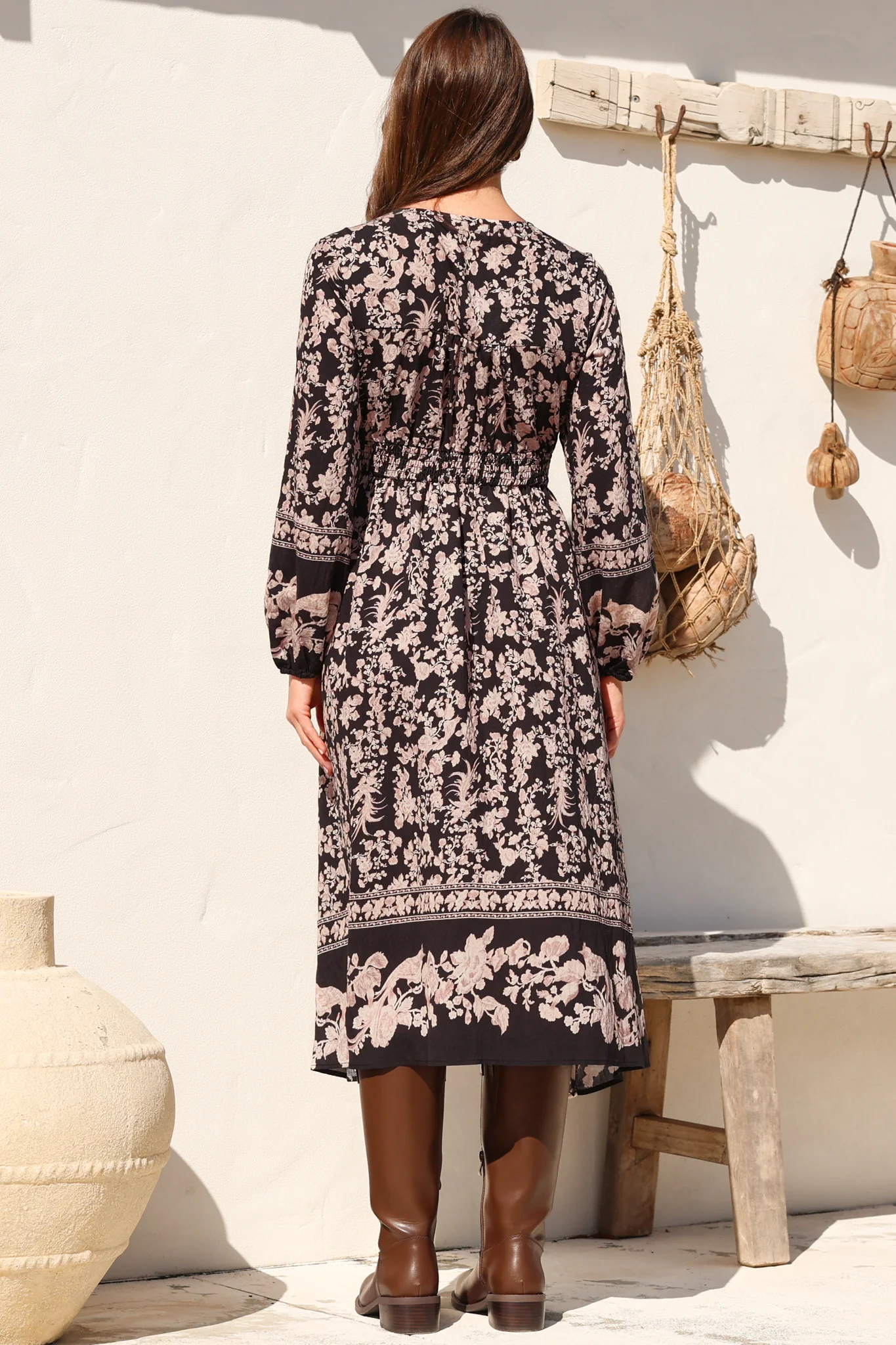 Soho Midi Dress - V Neck Button Down Tiered Dress with Pockets in Villa Print - Image 8