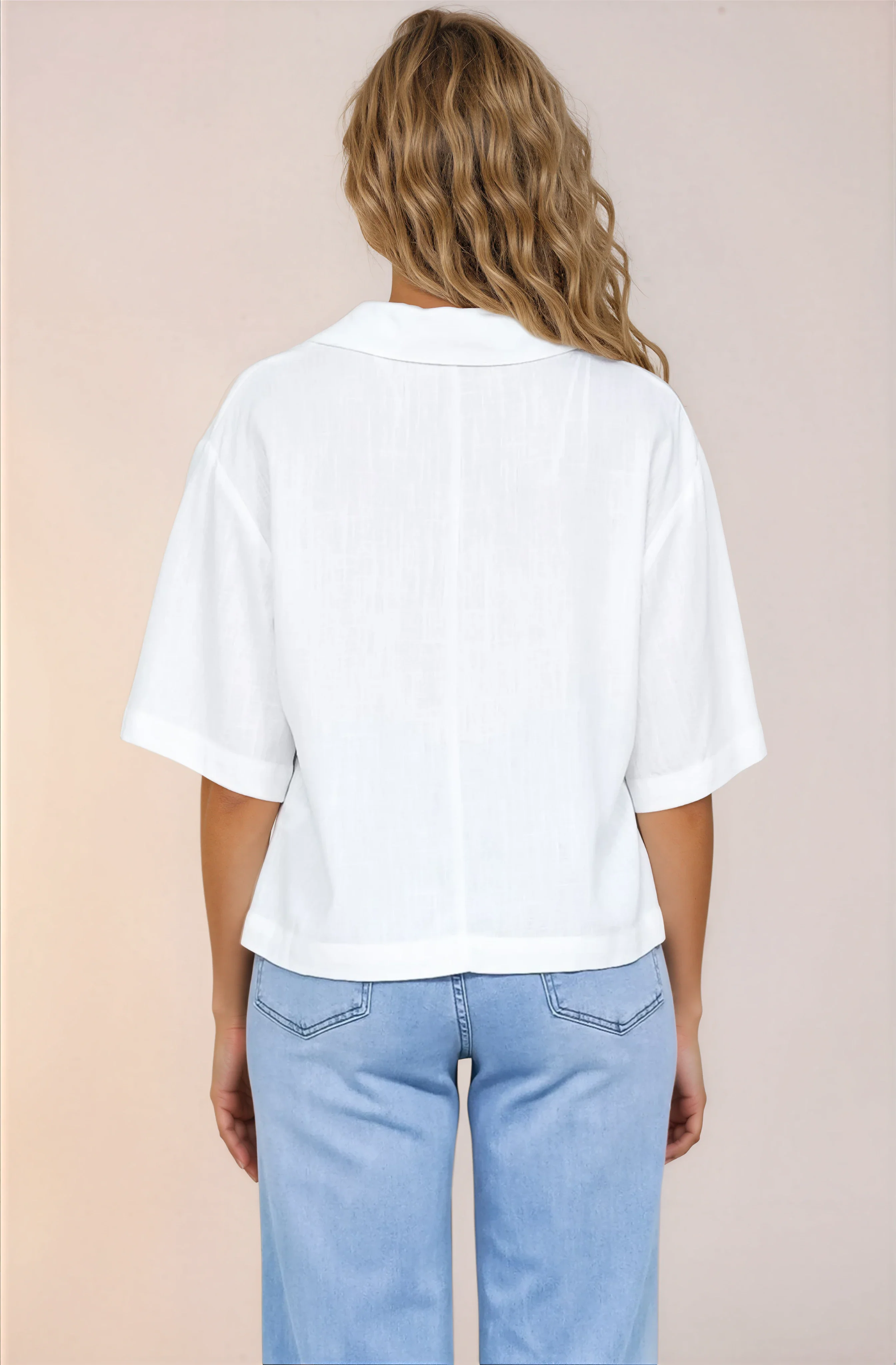 Solana Top - Collared Buttoned Neckline Boxy Tee in White - Image 7