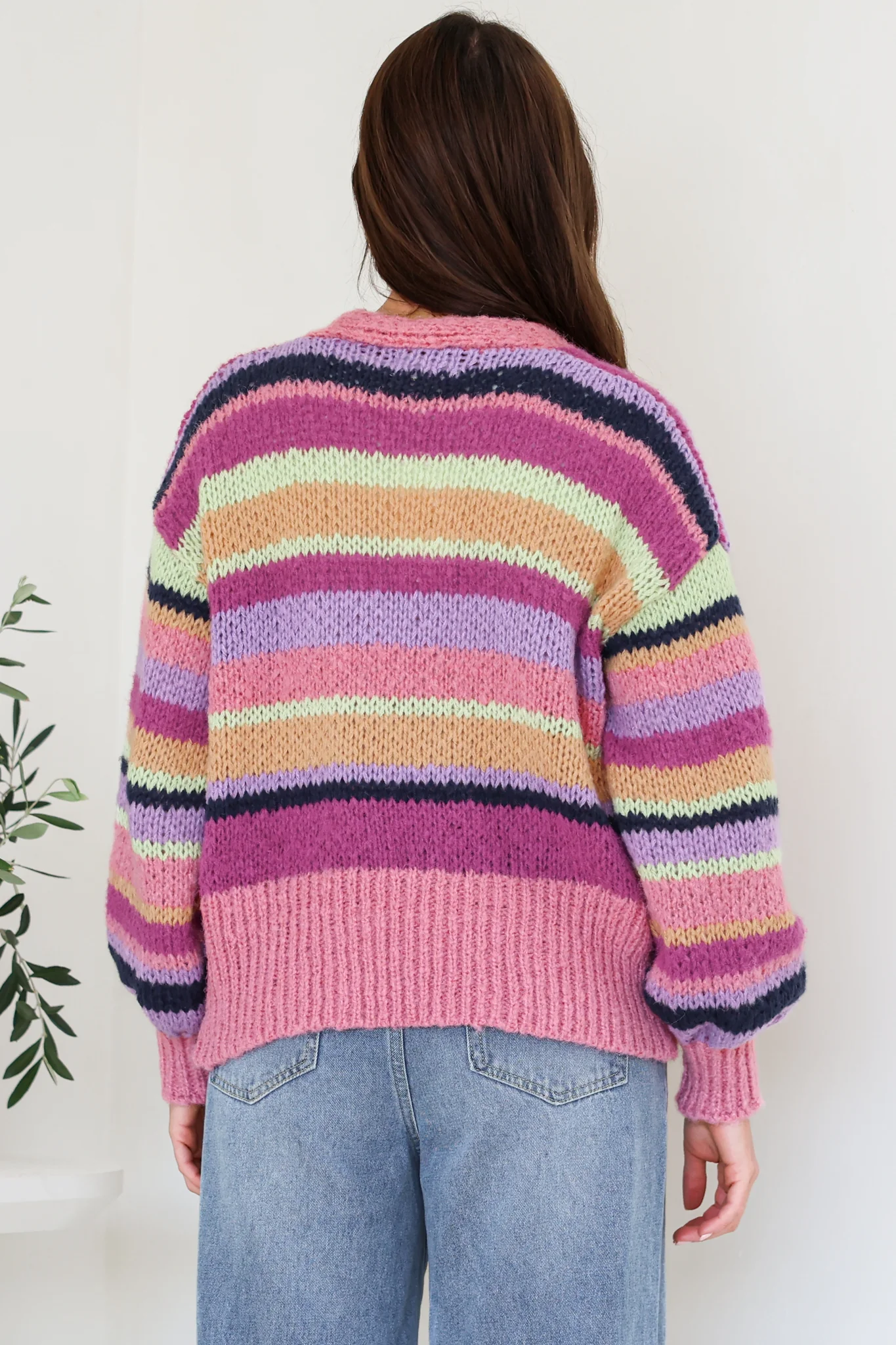 Soren Cardigan - Open Front Striped Knit with Rib Knit Trim in Multicoloured - Image 6
