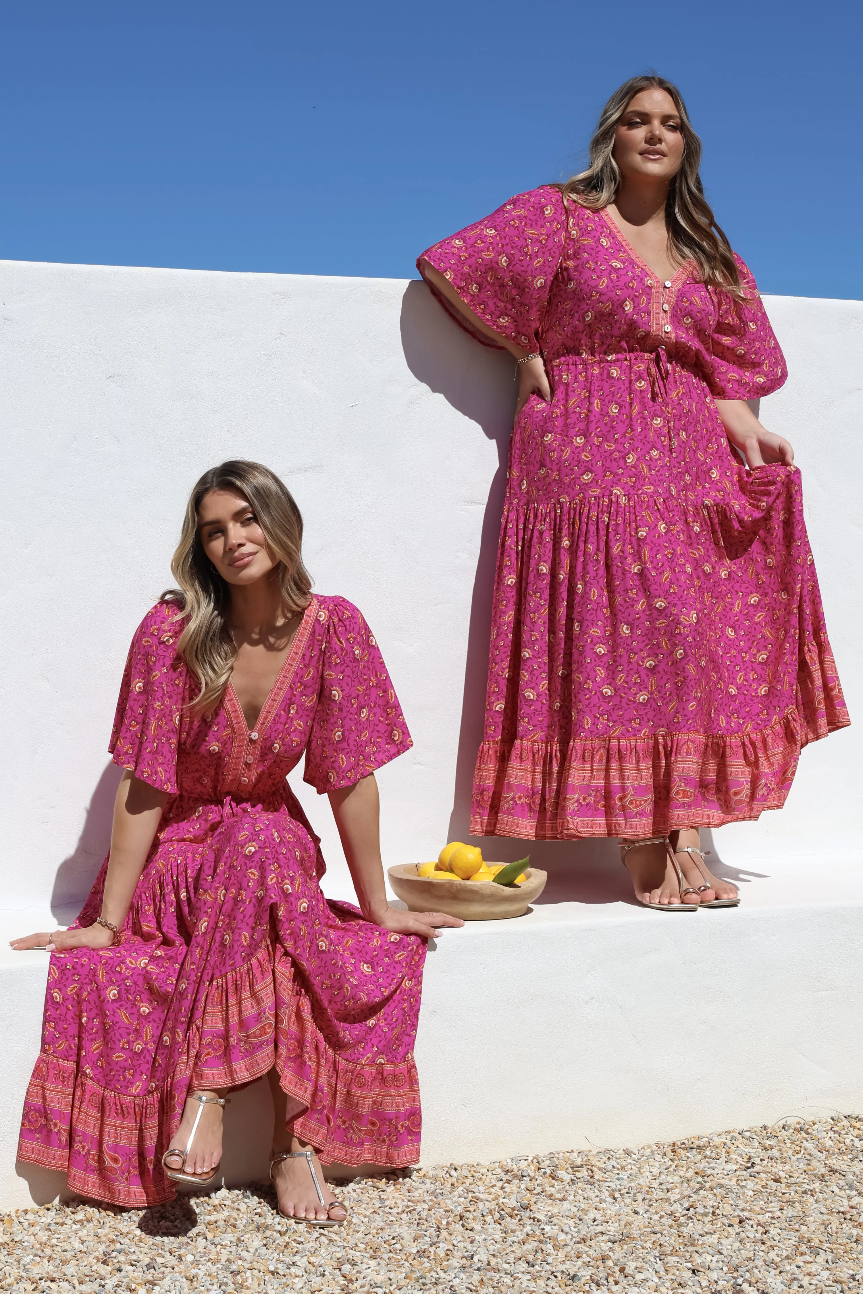 Tassia Maxi Dress - Buttoned Bodice Pull Tie Waist Dress in Quinne Print - Image 5