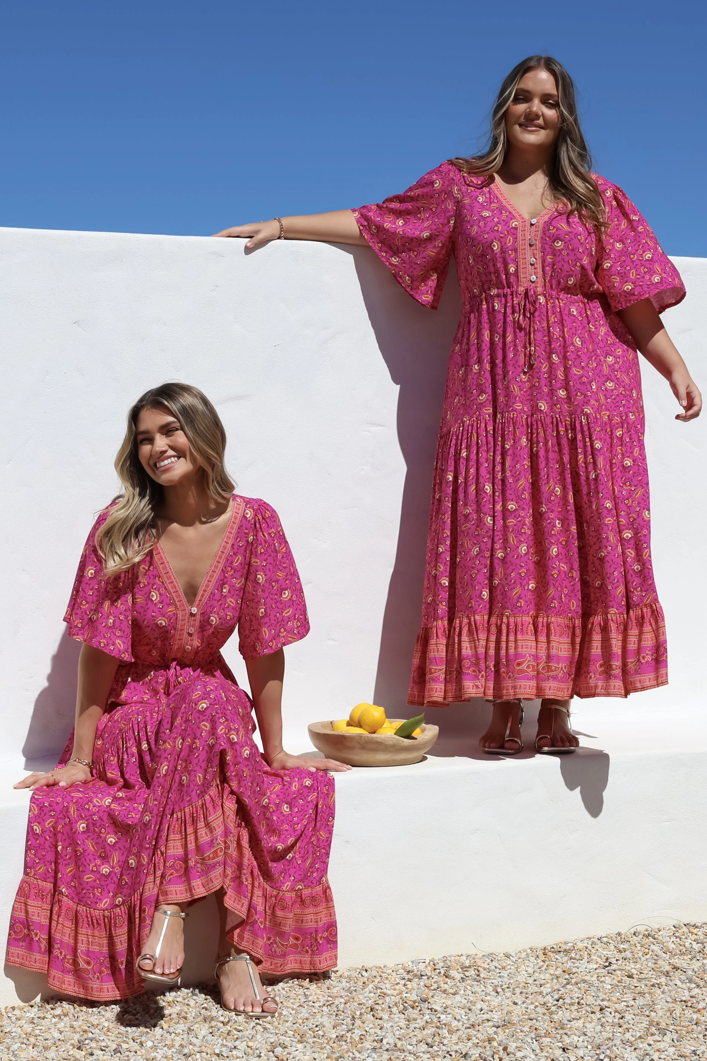 Tassia Maxi Dress - Buttoned Bodice Pull Tie Waist Dress in Quinne Print - Image 8