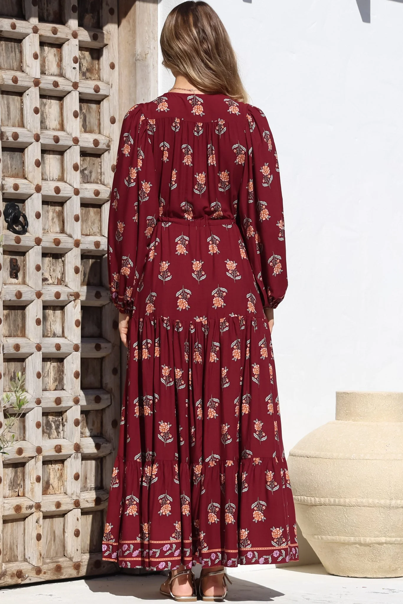 JAASE - Teresa Maxi Dress: A Line Dress with Long Balloon Sleeves in Grenache Print - Image 10