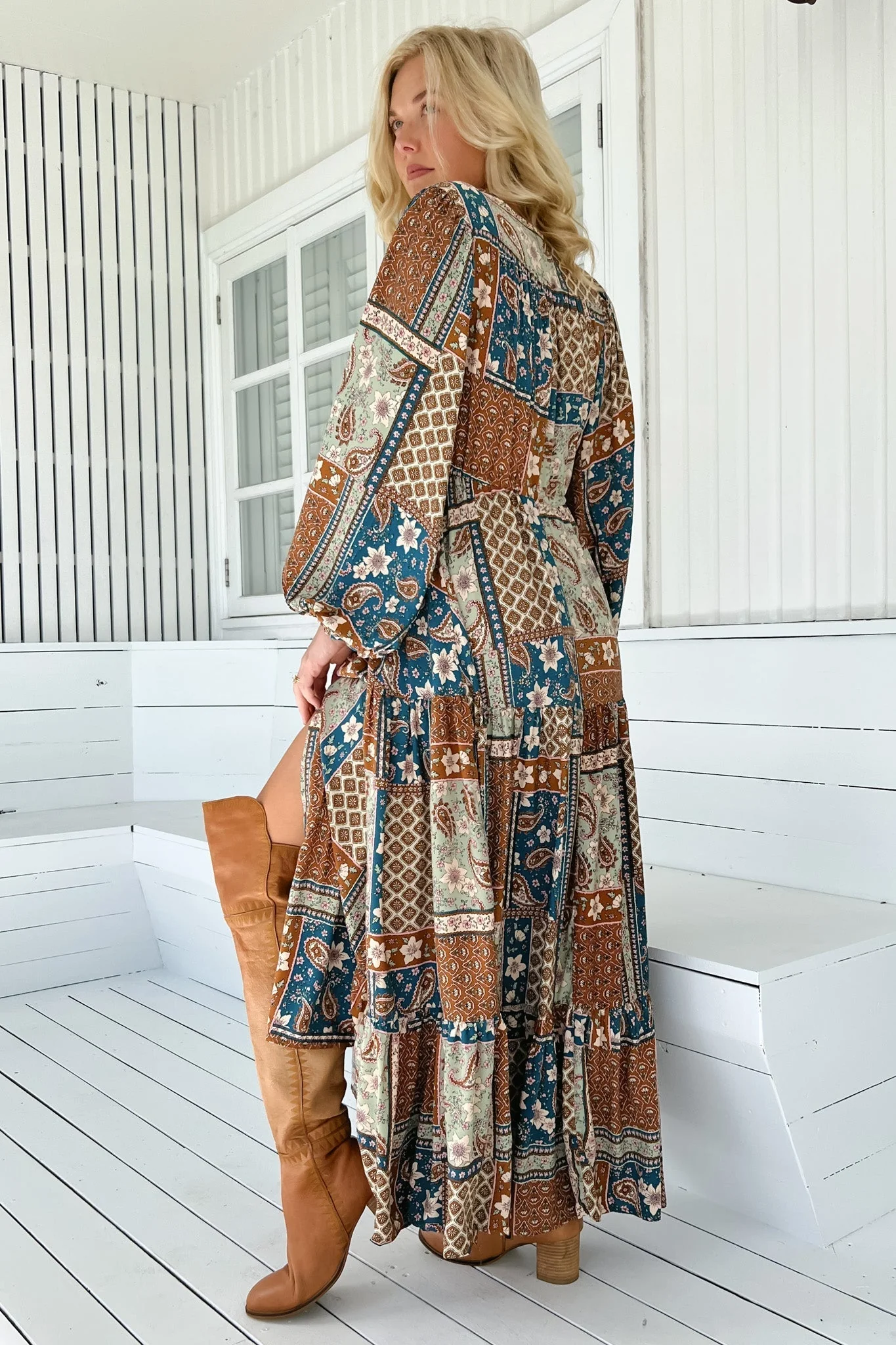 JAASE - Teresa Maxi Dress: A Line Dress with Long Balloon Sleeves in Izabelle Print - Image 9