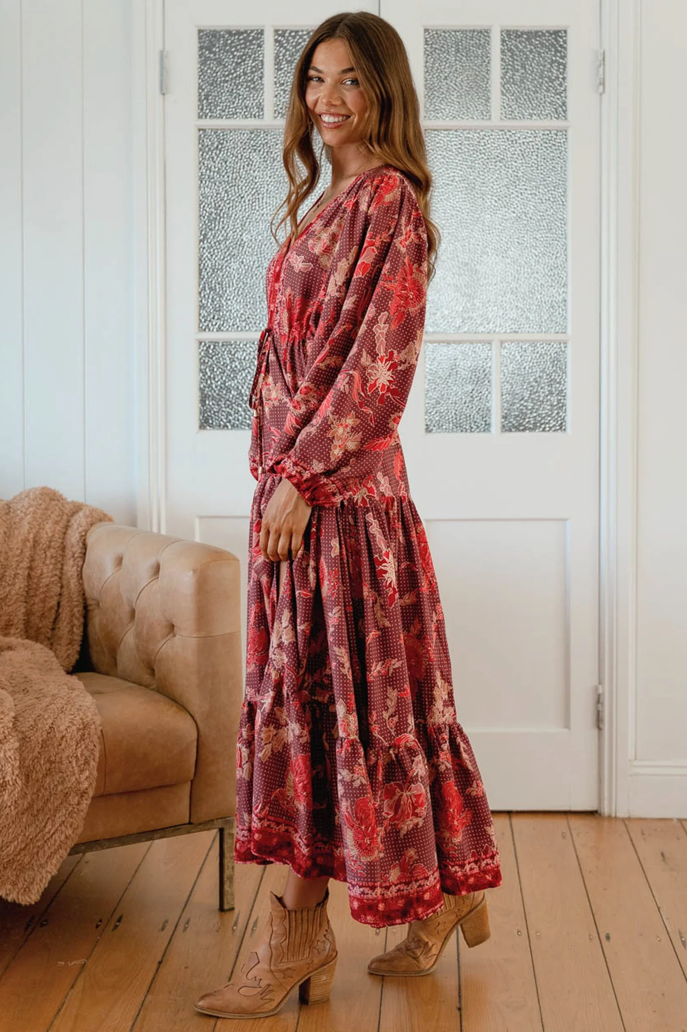 JAASE - Teresa Maxi Dress: A Line Dress with Long Balloon Sleeves in Ziggy Print - Image 4