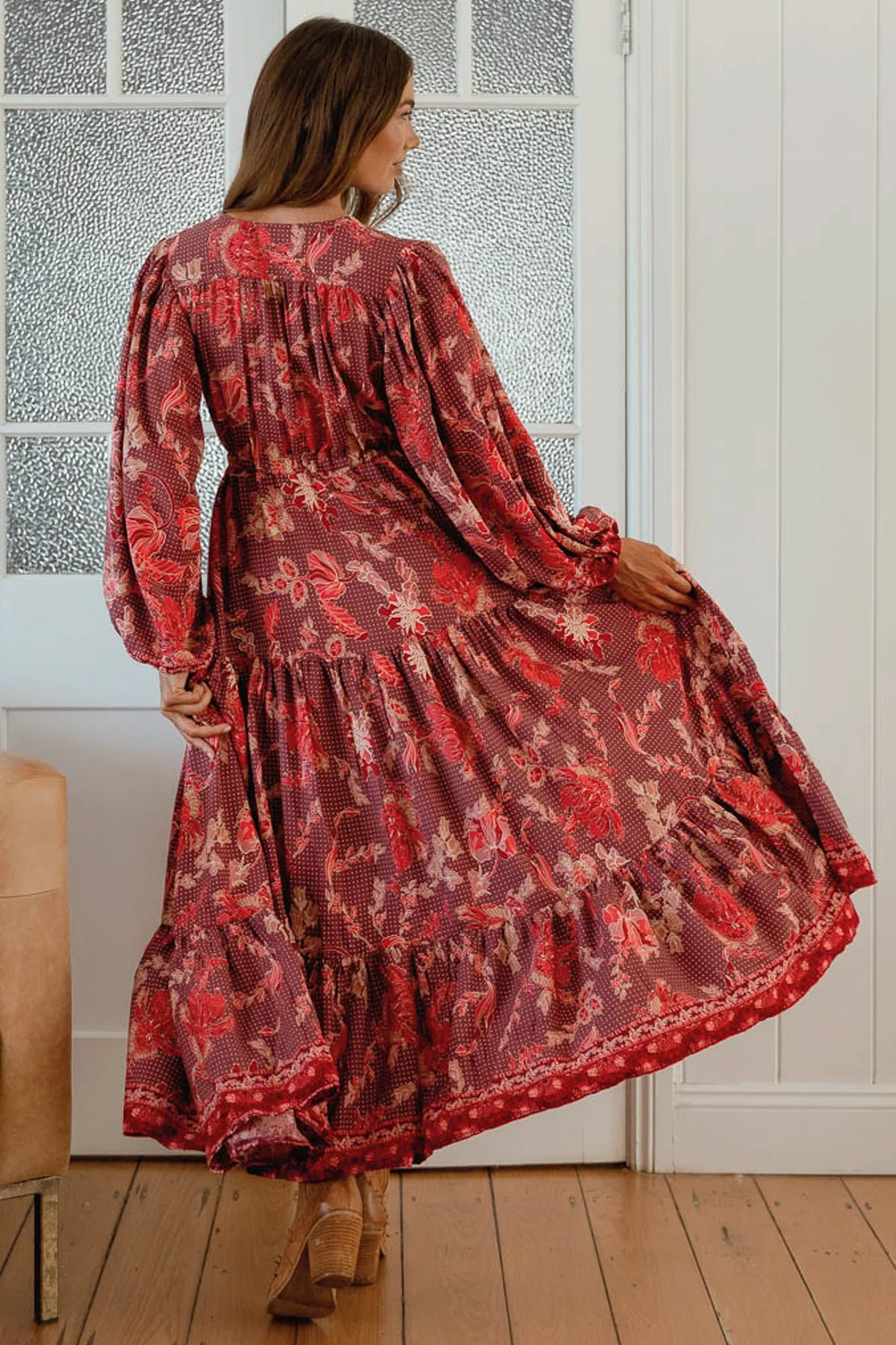 JAASE - Teresa Maxi Dress: A Line Dress with Long Balloon Sleeves in Ziggy Print - Image 5