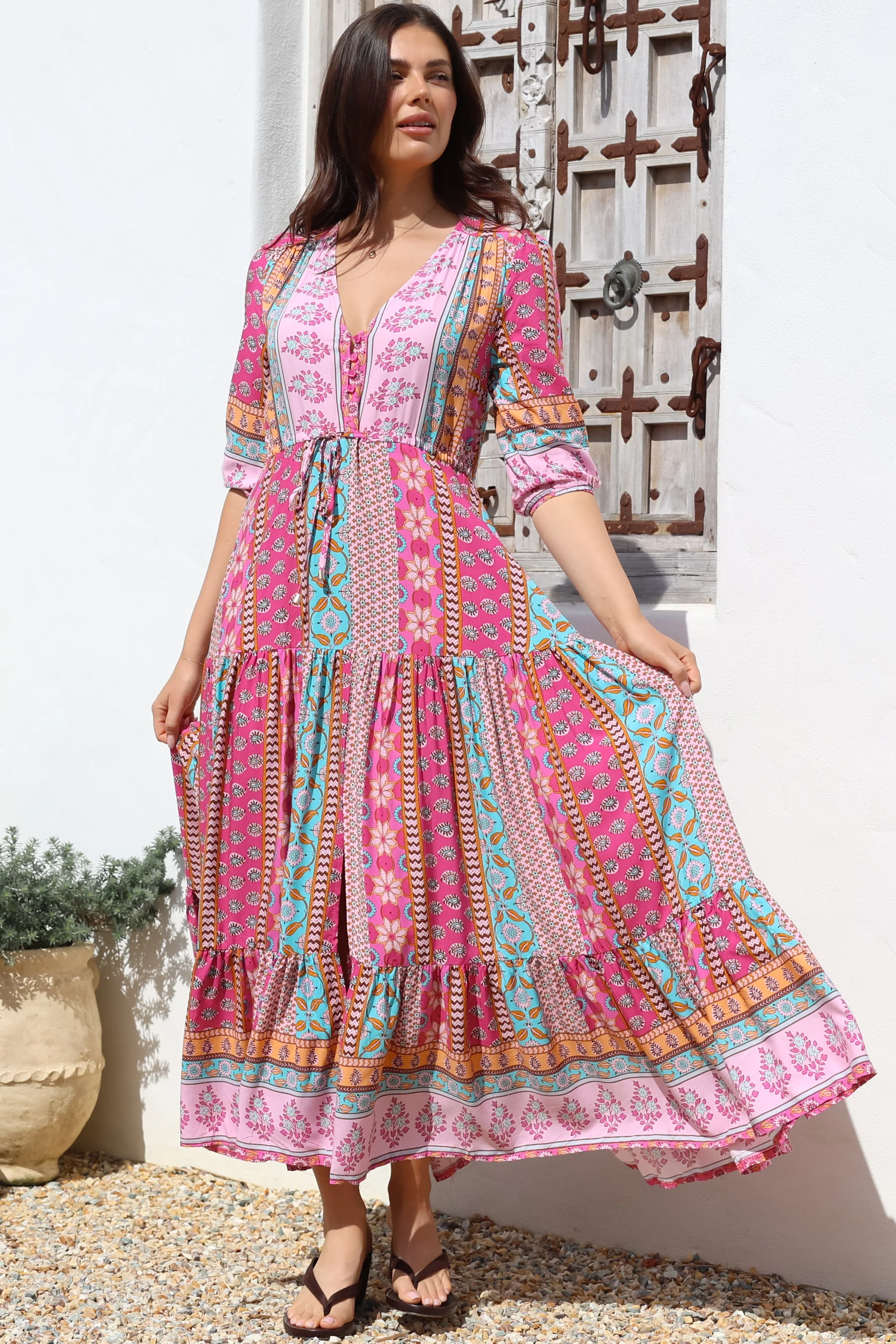 JAASE - Tessa Maxi Dress: A Line Pull Tie Waist Dress in Cedella Print - Image 2