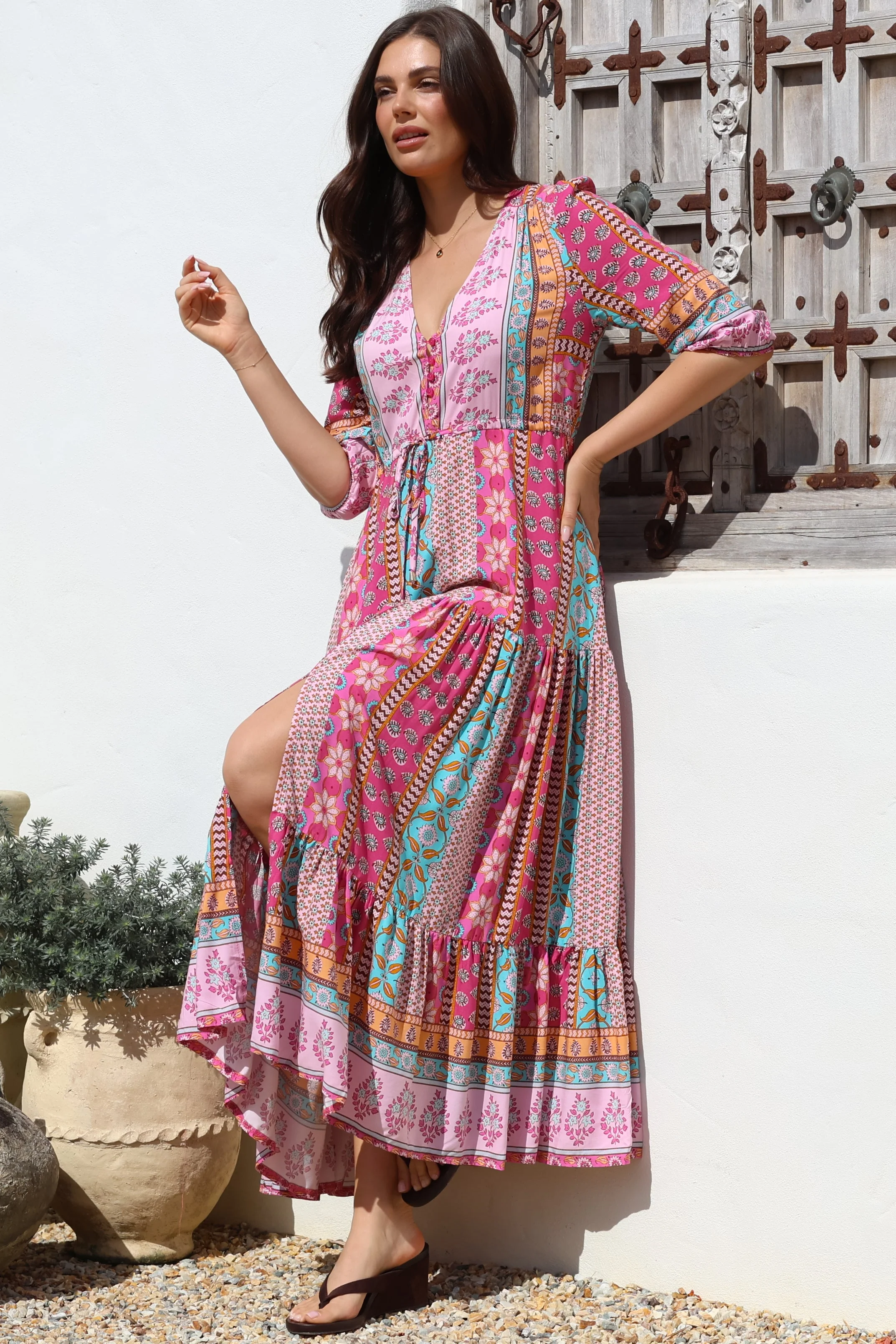 JAASE - Tessa Maxi Dress: A Line Pull Tie Waist Dress in Cedella Print - Image 4