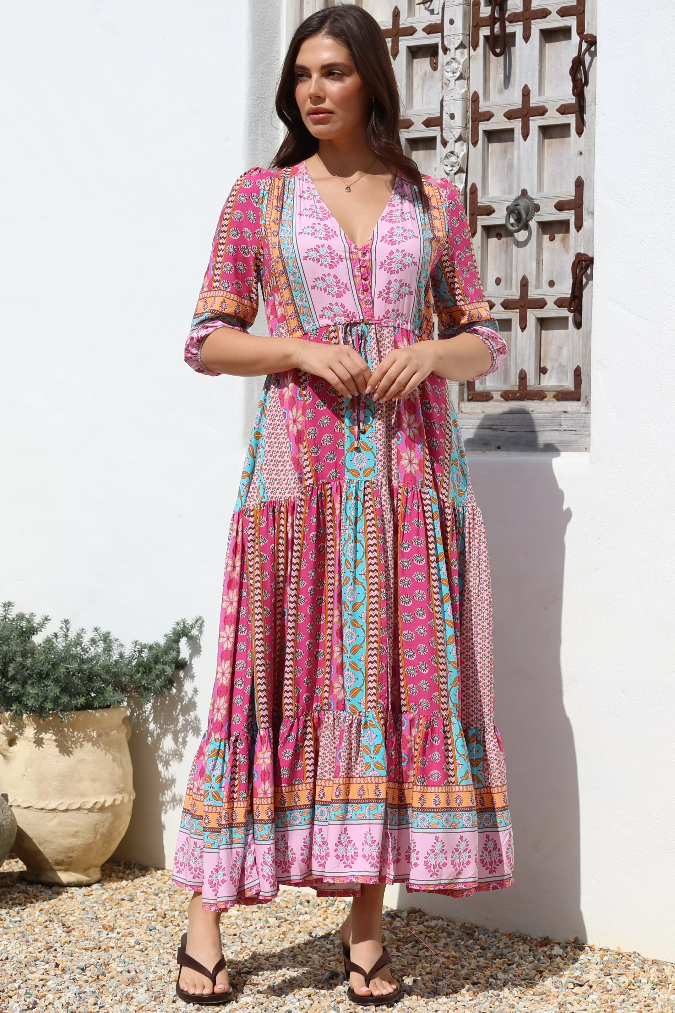JAASE - Tessa Maxi Dress: A Line Pull Tie Waist Dress in Cedella Print - Image 5