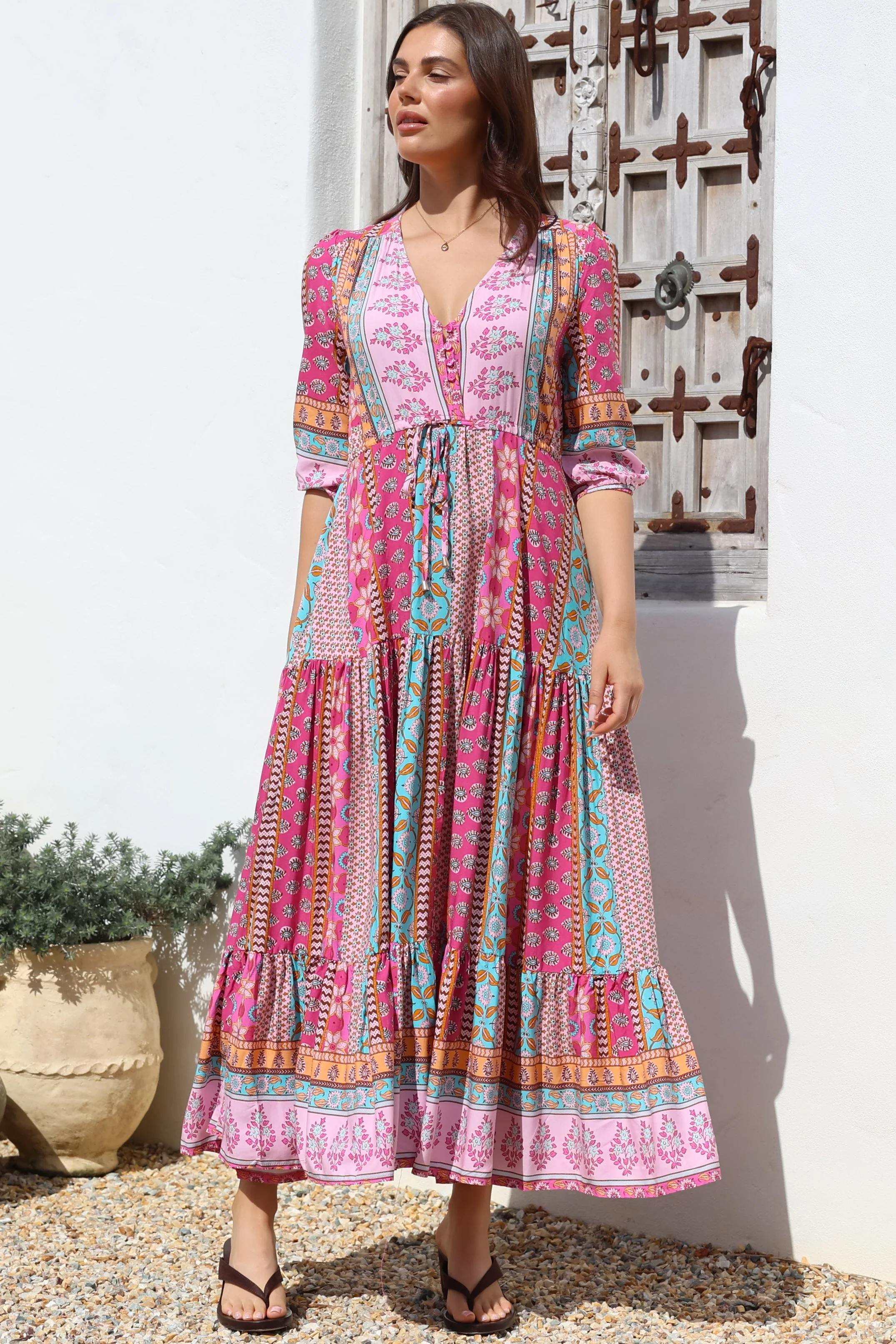 JAASE - Tessa Maxi Dress: A Line Pull Tie Waist Dress in Cedella Print - Image 7