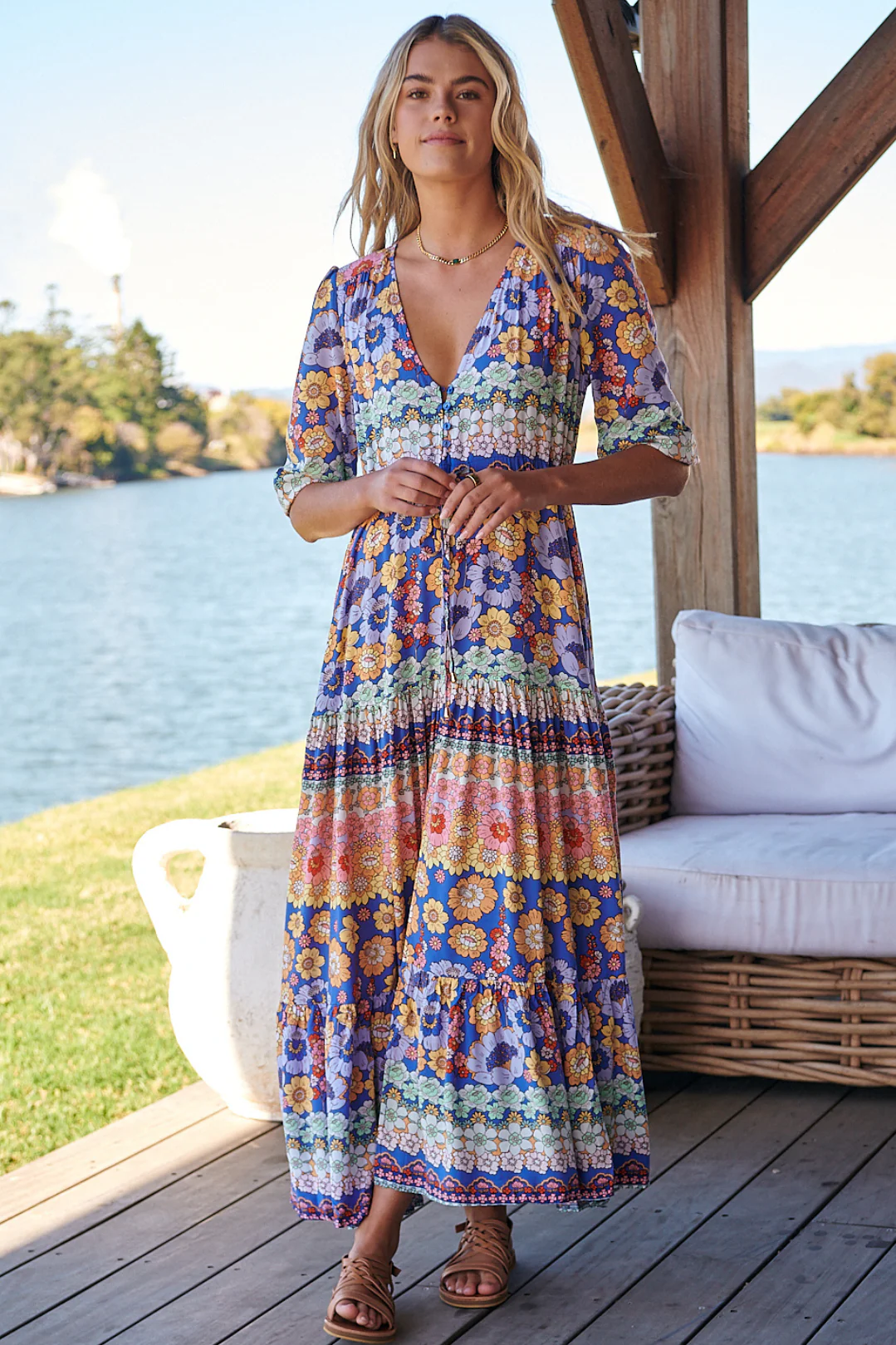 JAASE - Tessa Maxi Dress: A Line Pull Tie Waist Dress in Eden Print - Image 2