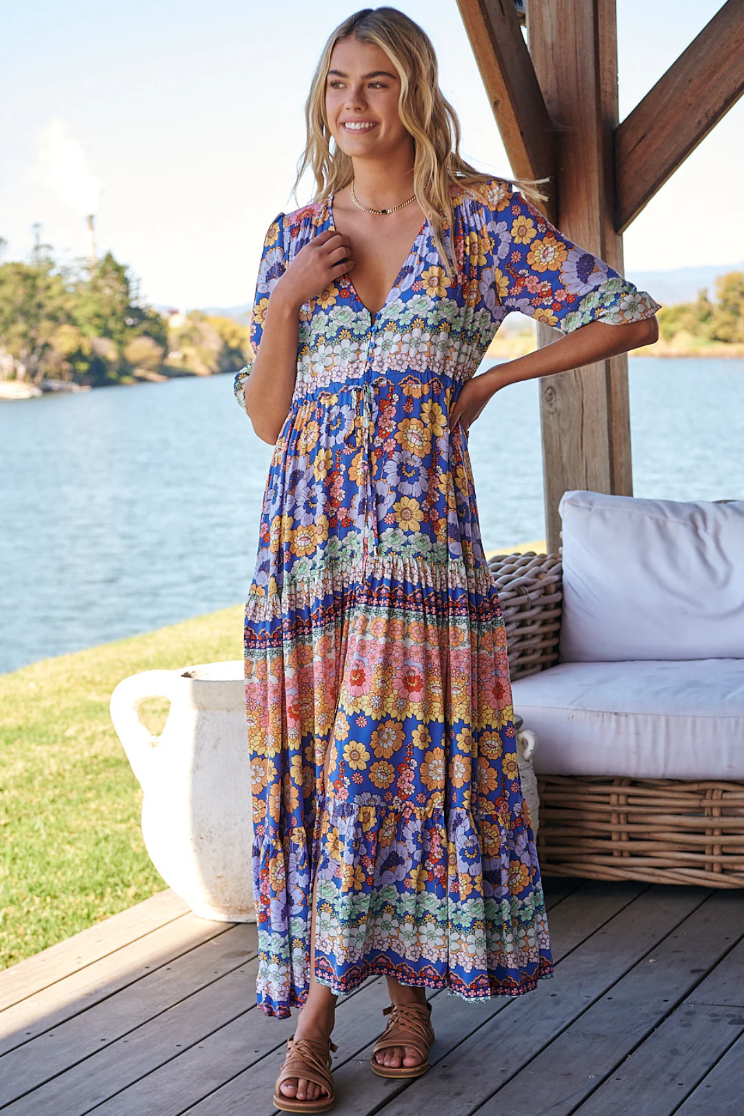 JAASE - Tessa Maxi Dress: A Line Pull Tie Waist Dress in Eden Print - Image 3