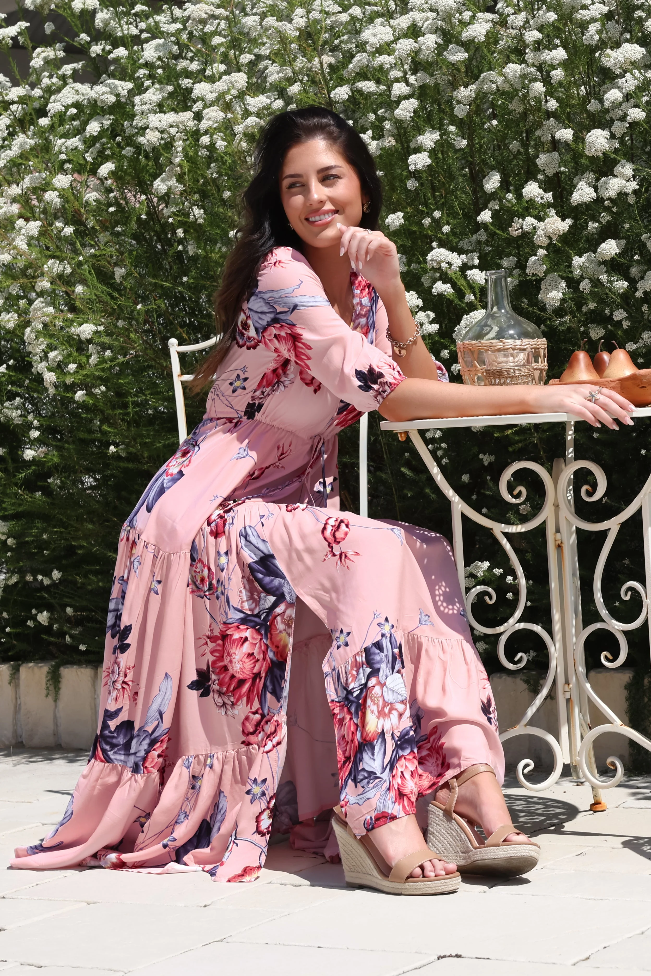 JAASE - Tessa Maxi Dress: A Line Pull Tie Waist Dress in Dahlia Print - Image 4