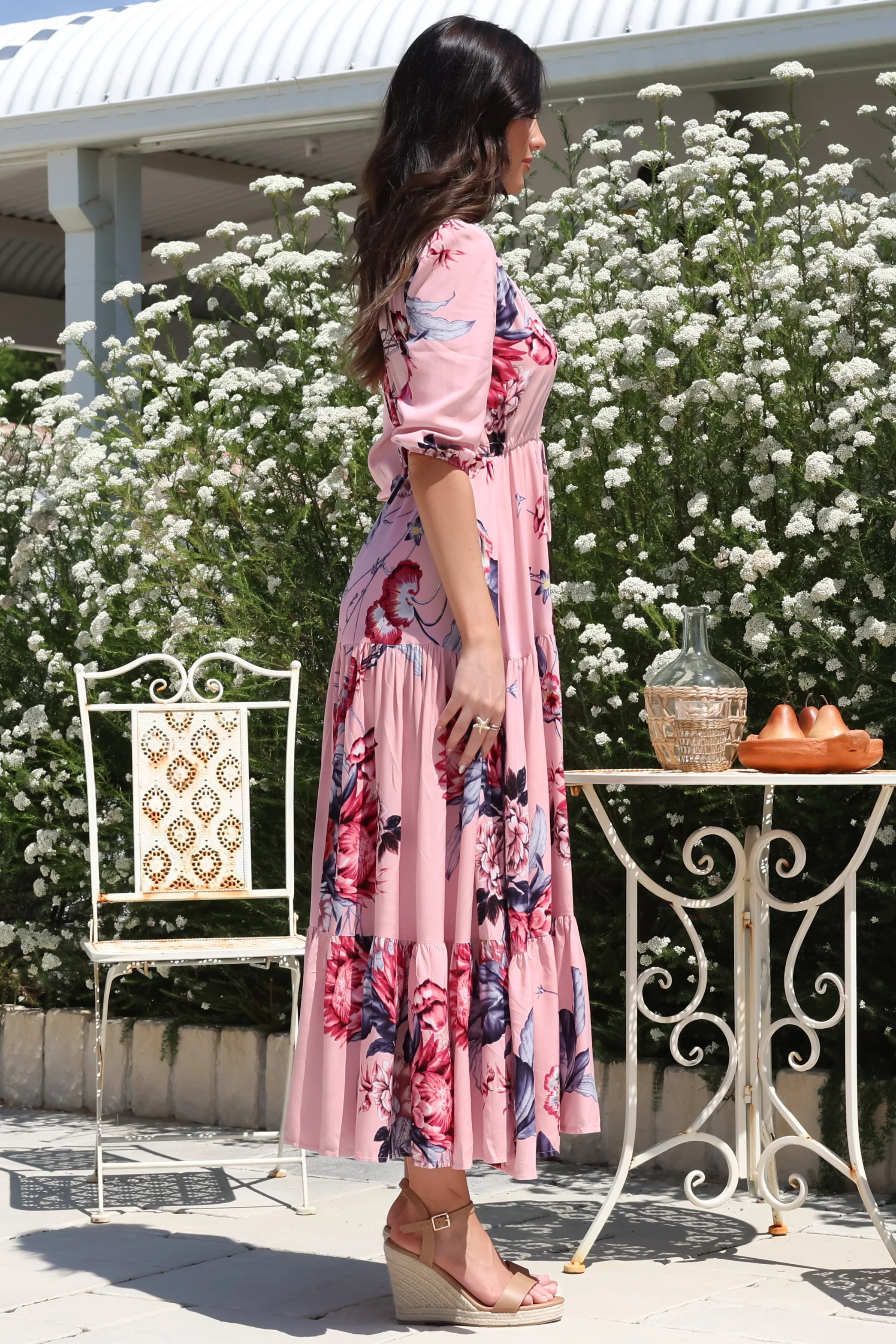 JAASE - Tessa Maxi Dress: A Line Pull Tie Waist Dress in Dahlia Print - Image 8