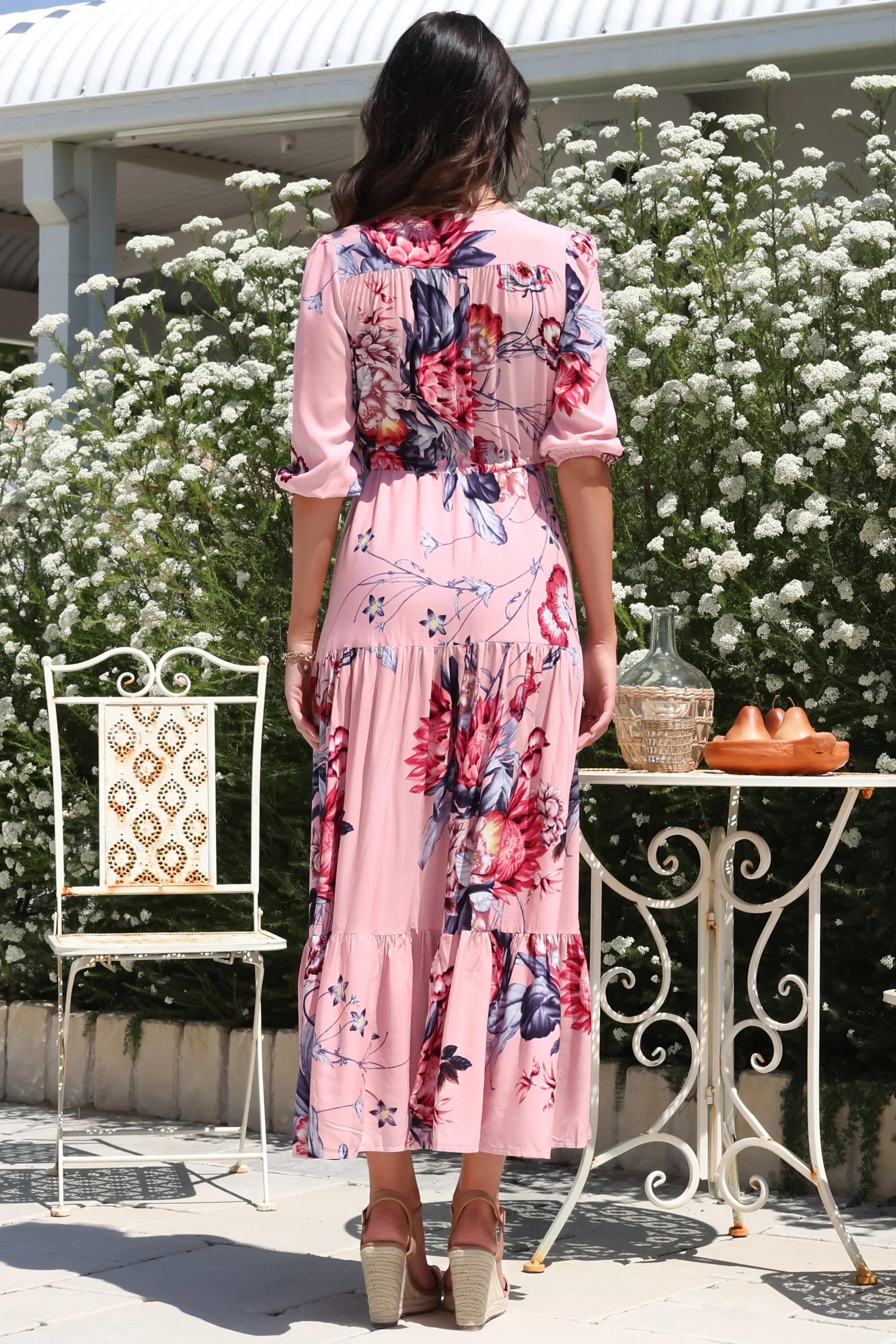 JAASE - Tessa Maxi Dress: A Line Pull Tie Waist Dress in Dahlia Print - Image 9