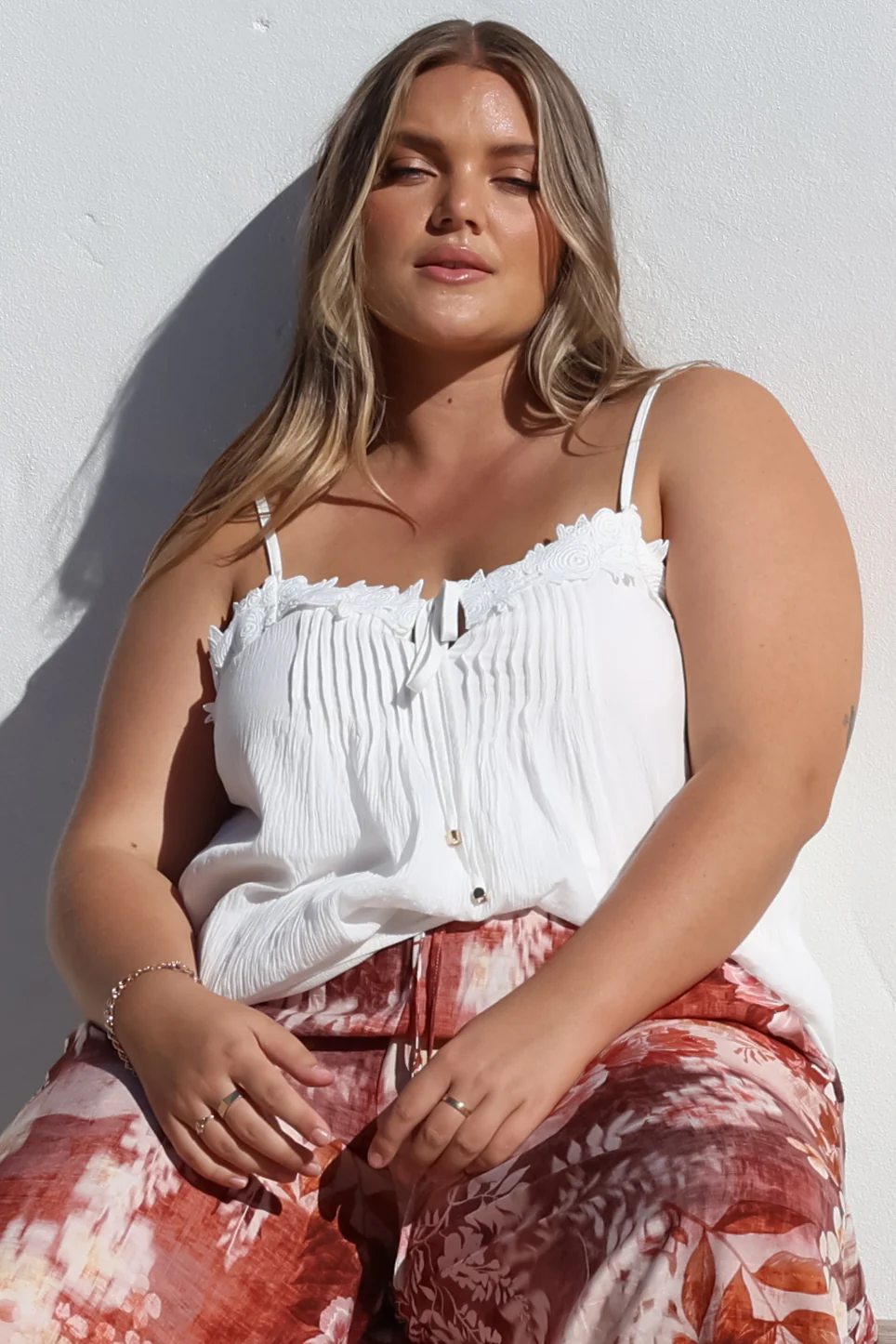Tilly Top - Lace Sweetheart Neckline Cami with Adjustable Straps in White - Image 8