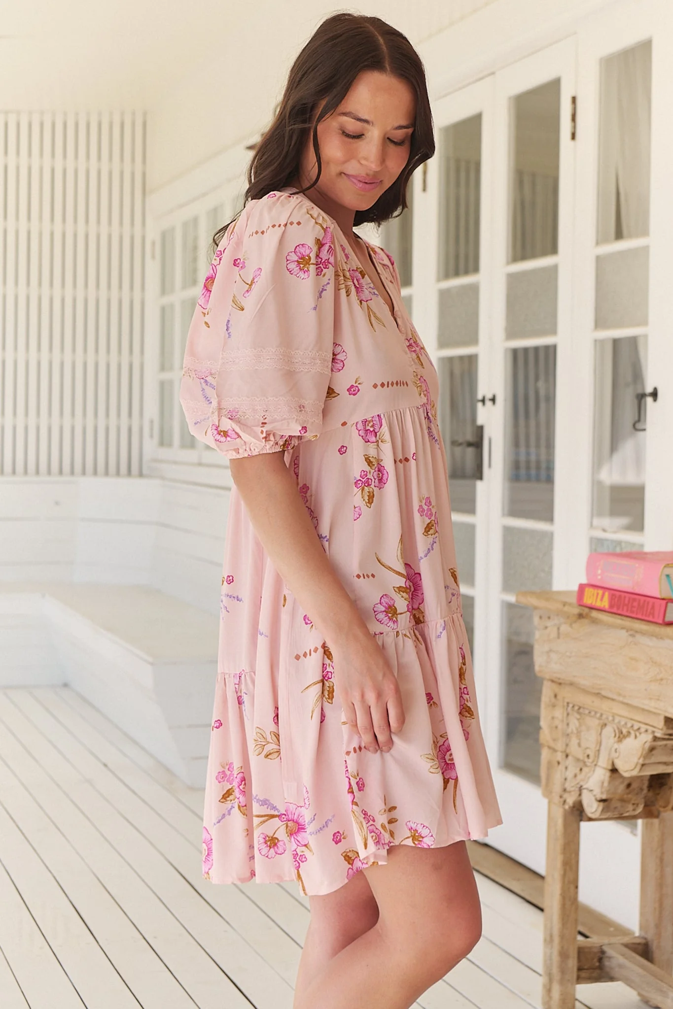JAASE - Tracey Mini Dress: 3/4 Sleeve Dress with Waist Tie in Blushing Fields Print - Image 8