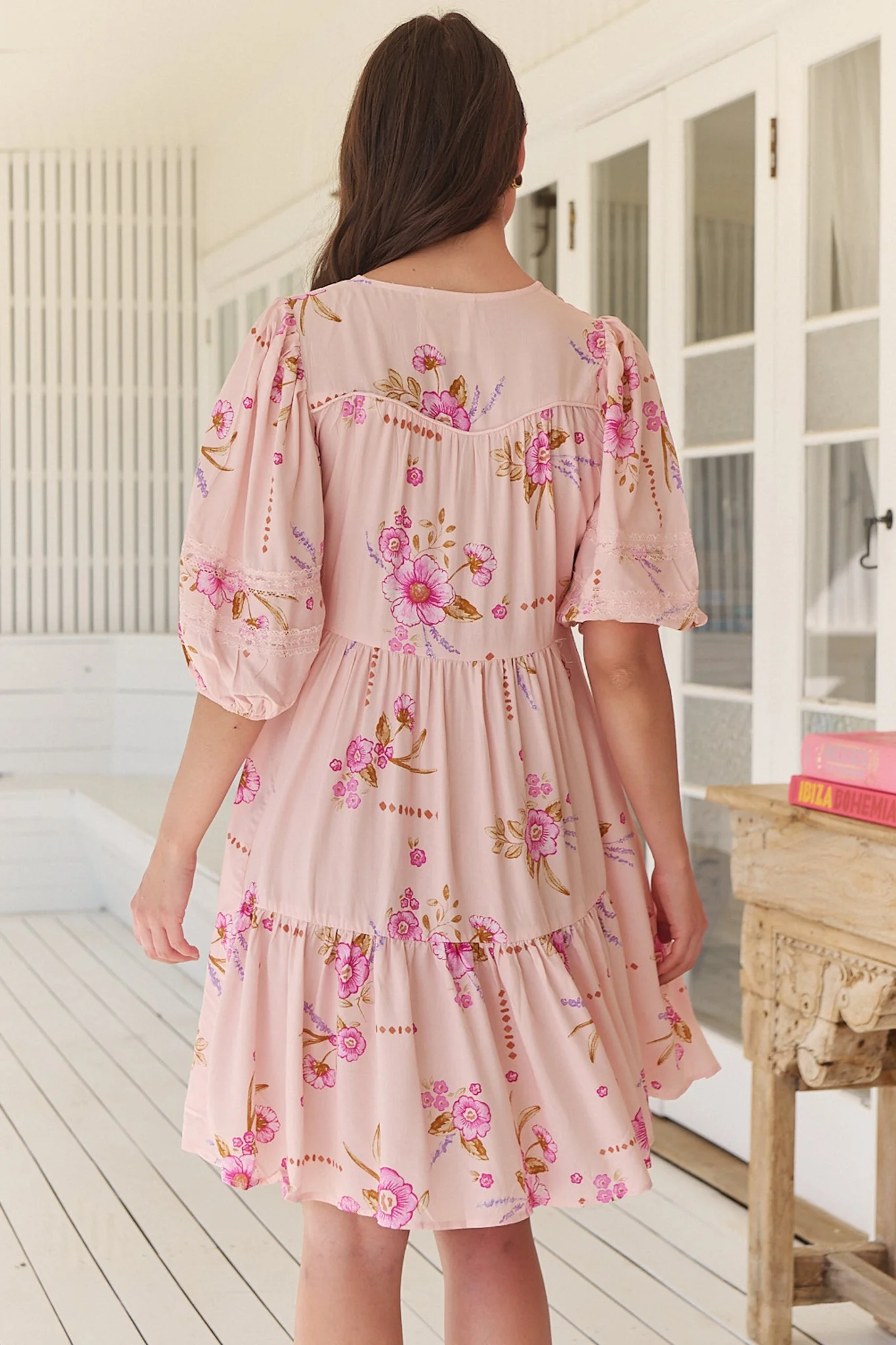 JAASE - Tracey Mini Dress: 3/4 Sleeve Dress with Waist Tie in Blushing Fields Print - Image 9