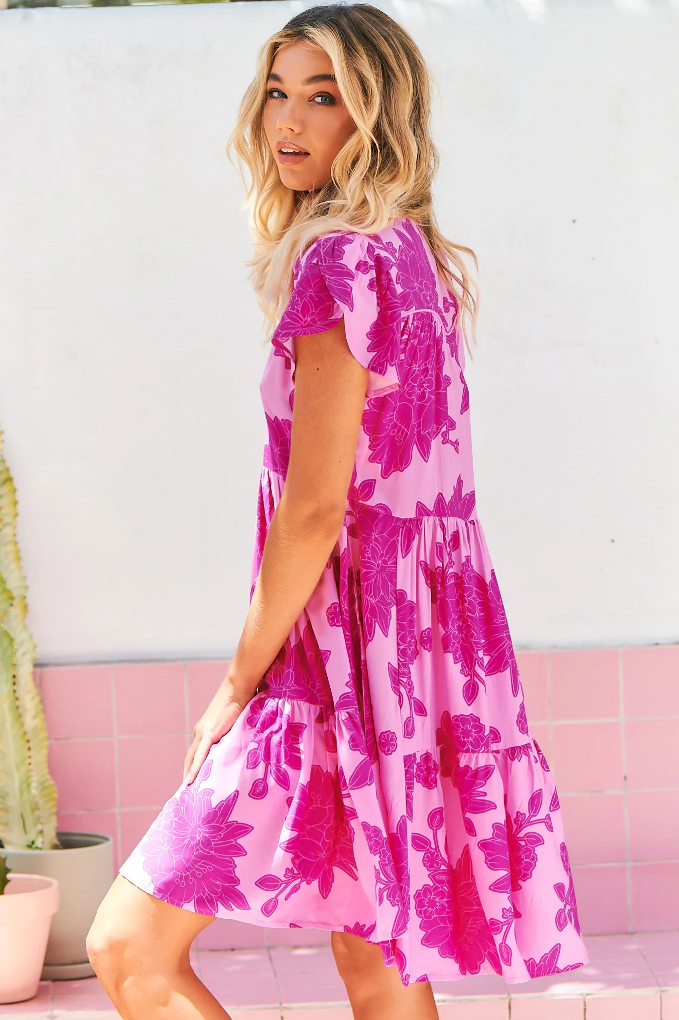 JAASE - Tracey Mini Dress: Cap Sleeve Dress with Waist Tie in Valentine Print - Image 6