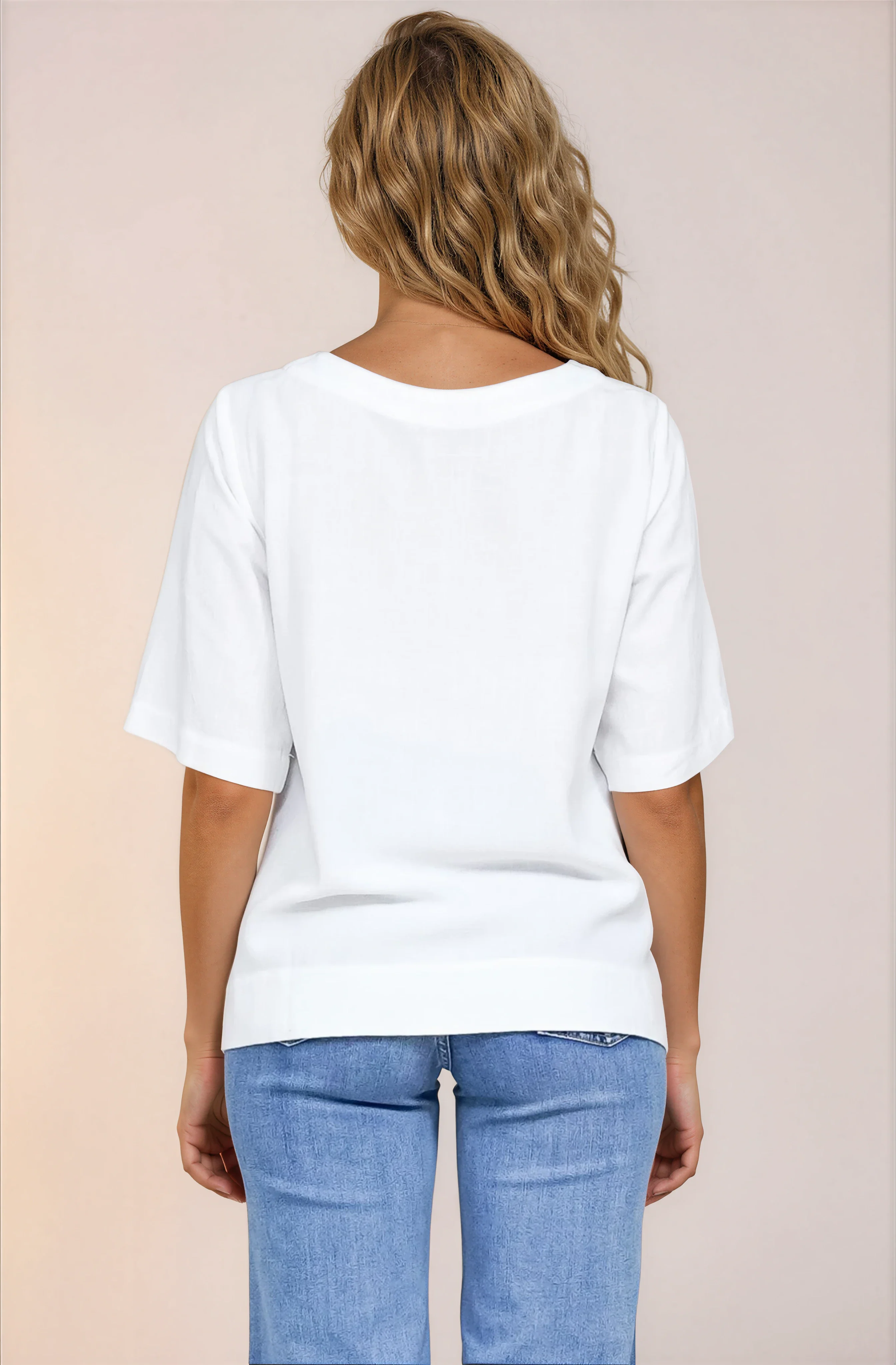 Tustin Top - Round Neck Boxy High Low Top with Short Sleeves in White - Image 6