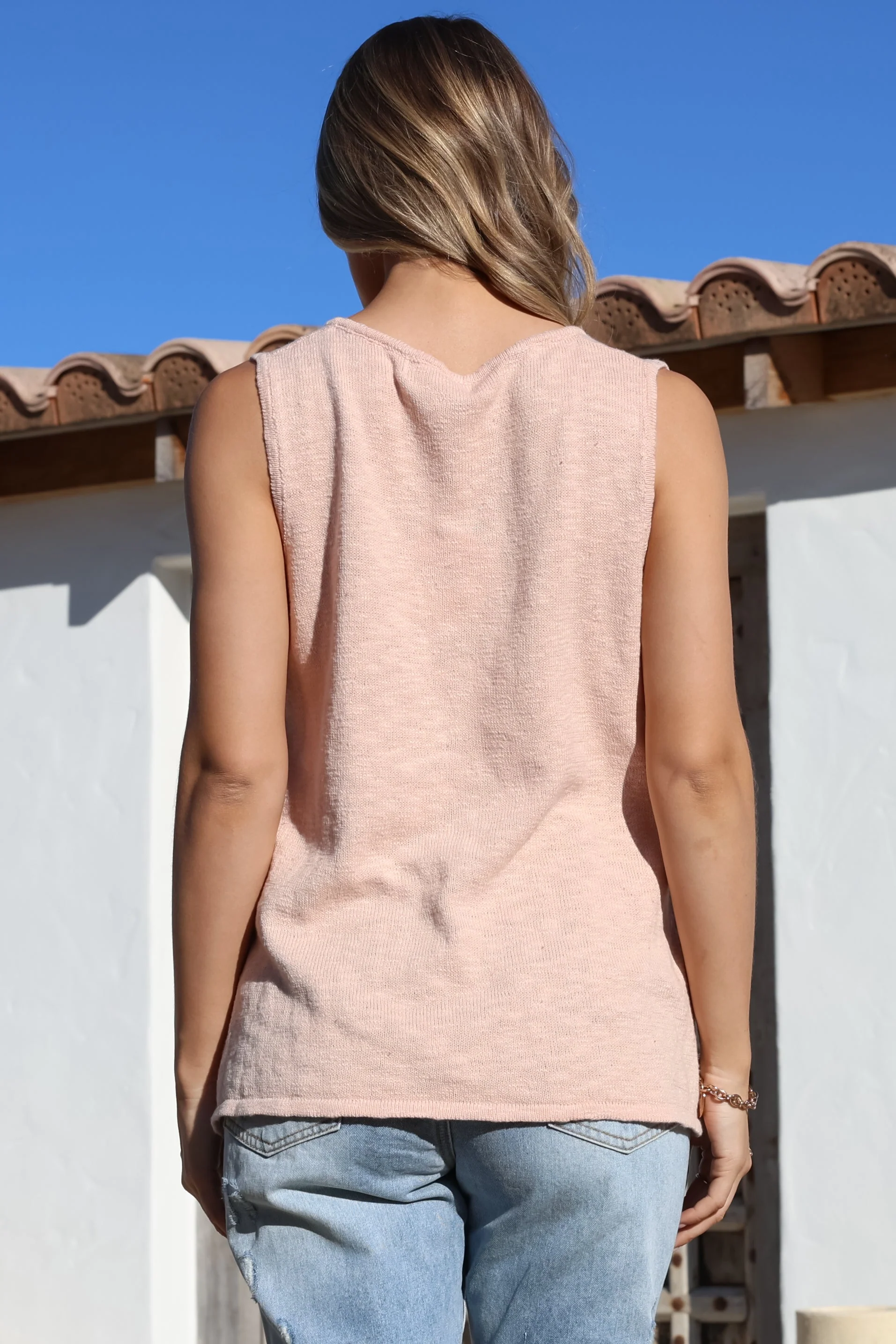 Valeria Top - Textured V-Neck Tank Top in Blush - Image 11