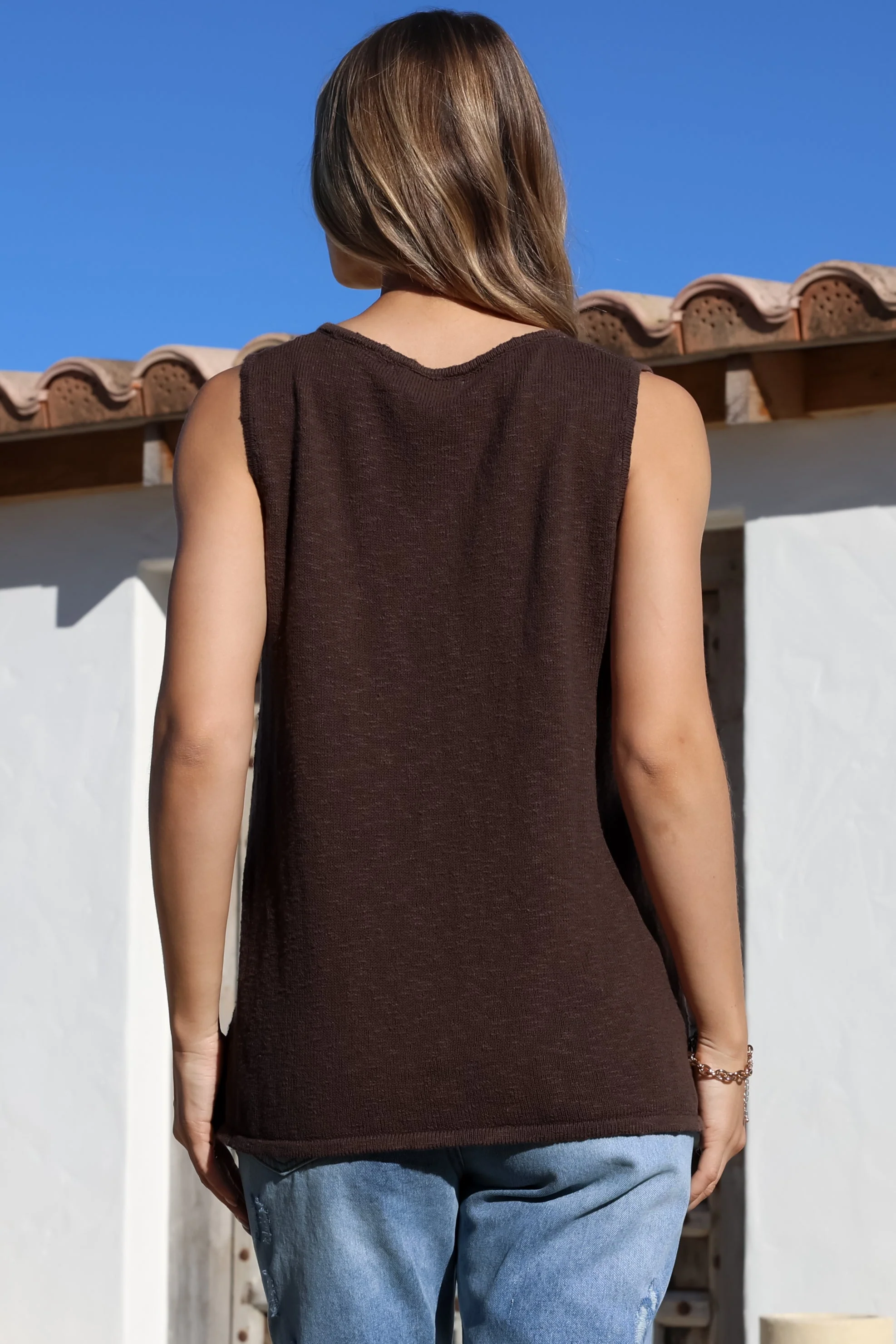 Valeria Top - Textured V-Neck Tank Top in Chocolate - Image 11