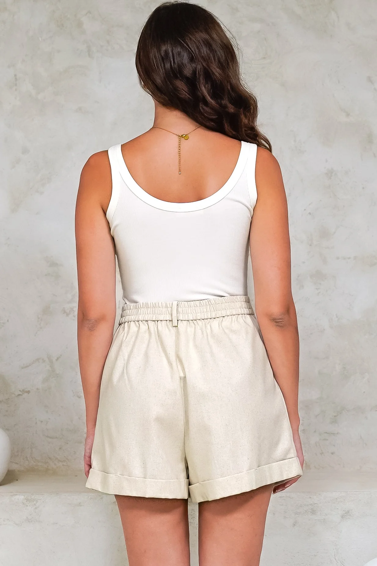 Ventura Shorts - High Waisted Tailored Shorts with Pockets in Oatmeal - Image 8