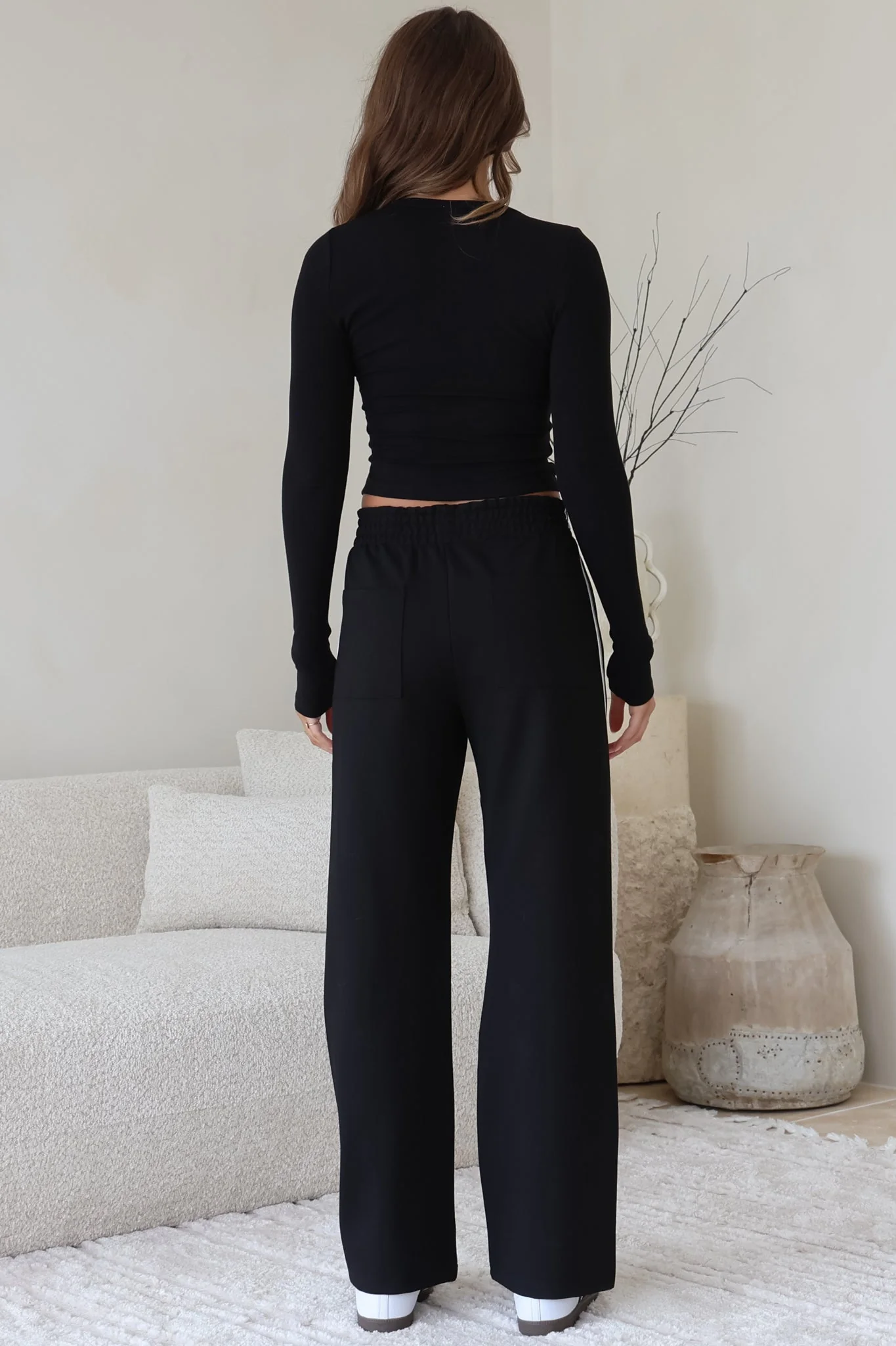 Victoria Pants - High Waisted Sports Stripe Side Seams in Black - Image 8