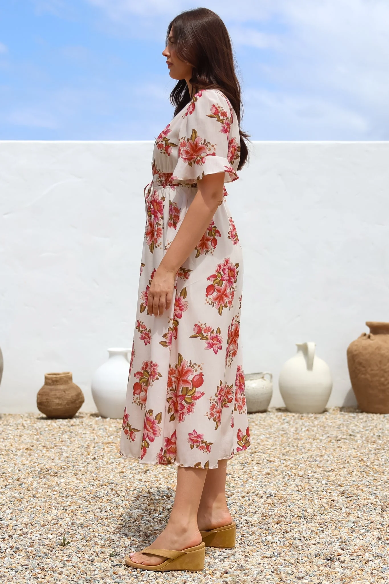 Vinnie Midi Dress - V-Neck Dress with Short Flutter Sleeves in Rosita Print - Image 8