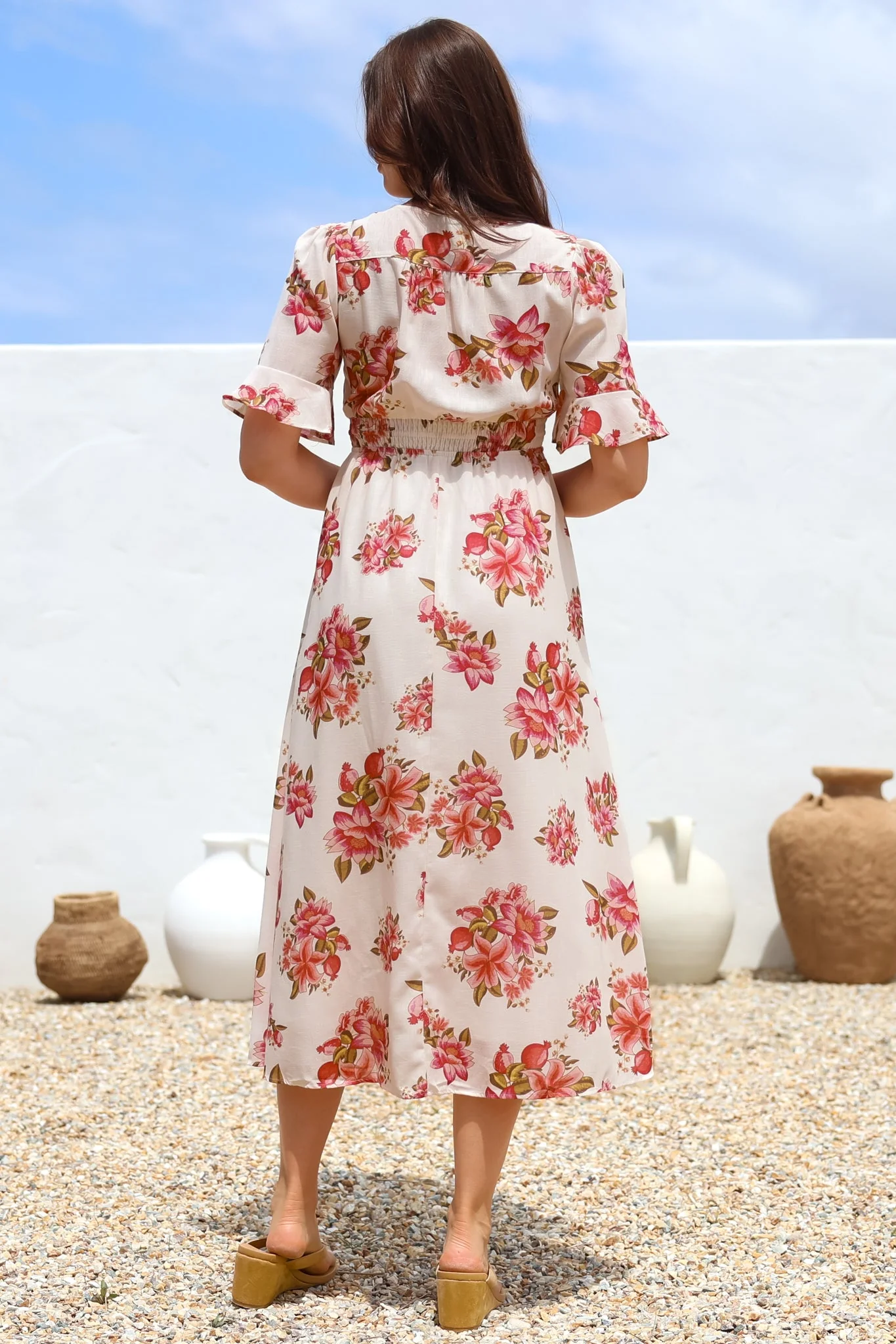 Vinnie Midi Dress - V-Neck Dress with Short Flutter Sleeves in Rosita Print - Image 9