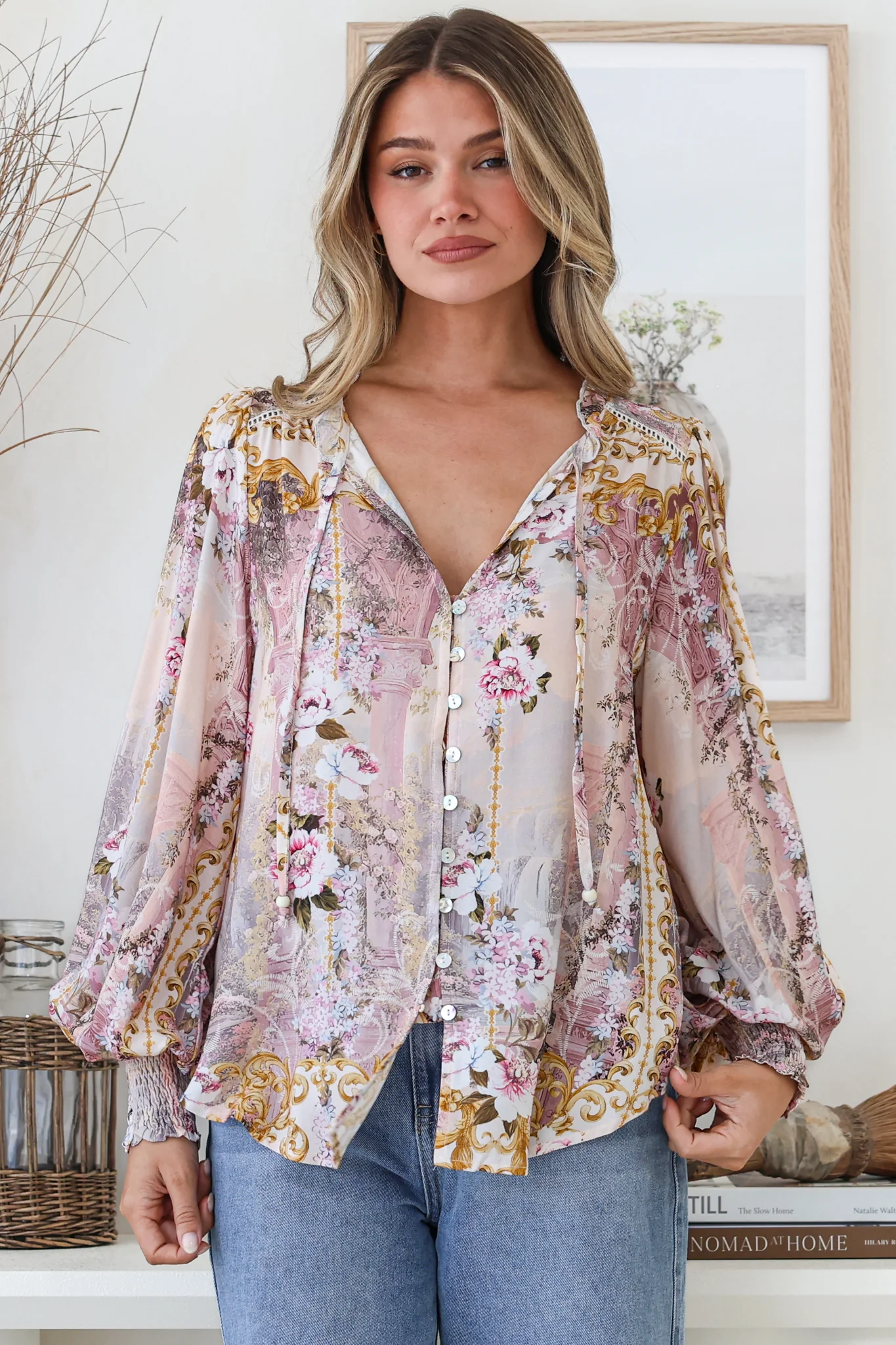 Violet Blouse - Frill Collar Button Down Balloon Sleeve Blouse In Baroque Print - Image 2