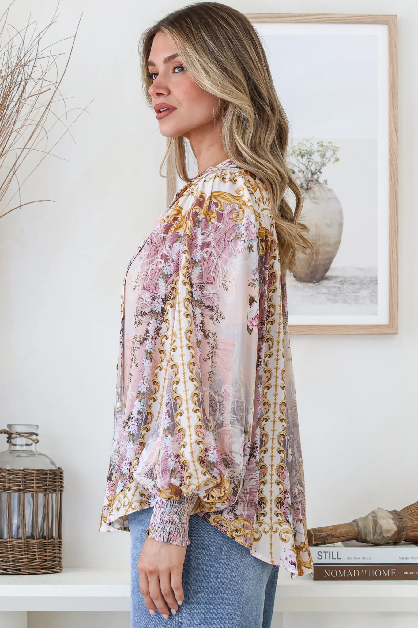 Violet Blouse - Frill Collar Button Down Balloon Sleeve Blouse In Baroque Print - Image 8
