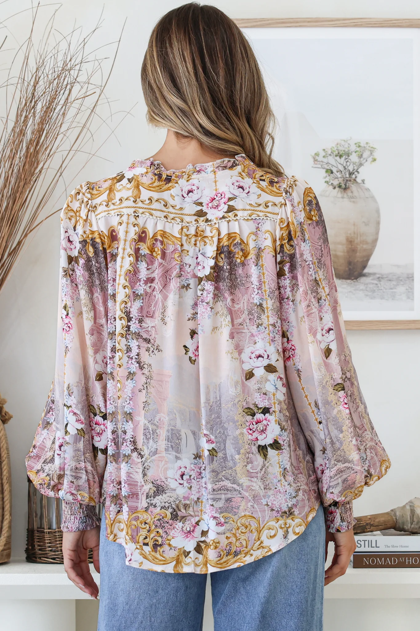 Violet Blouse - Frill Collar Button Down Balloon Sleeve Blouse In Baroque Print - Image 9