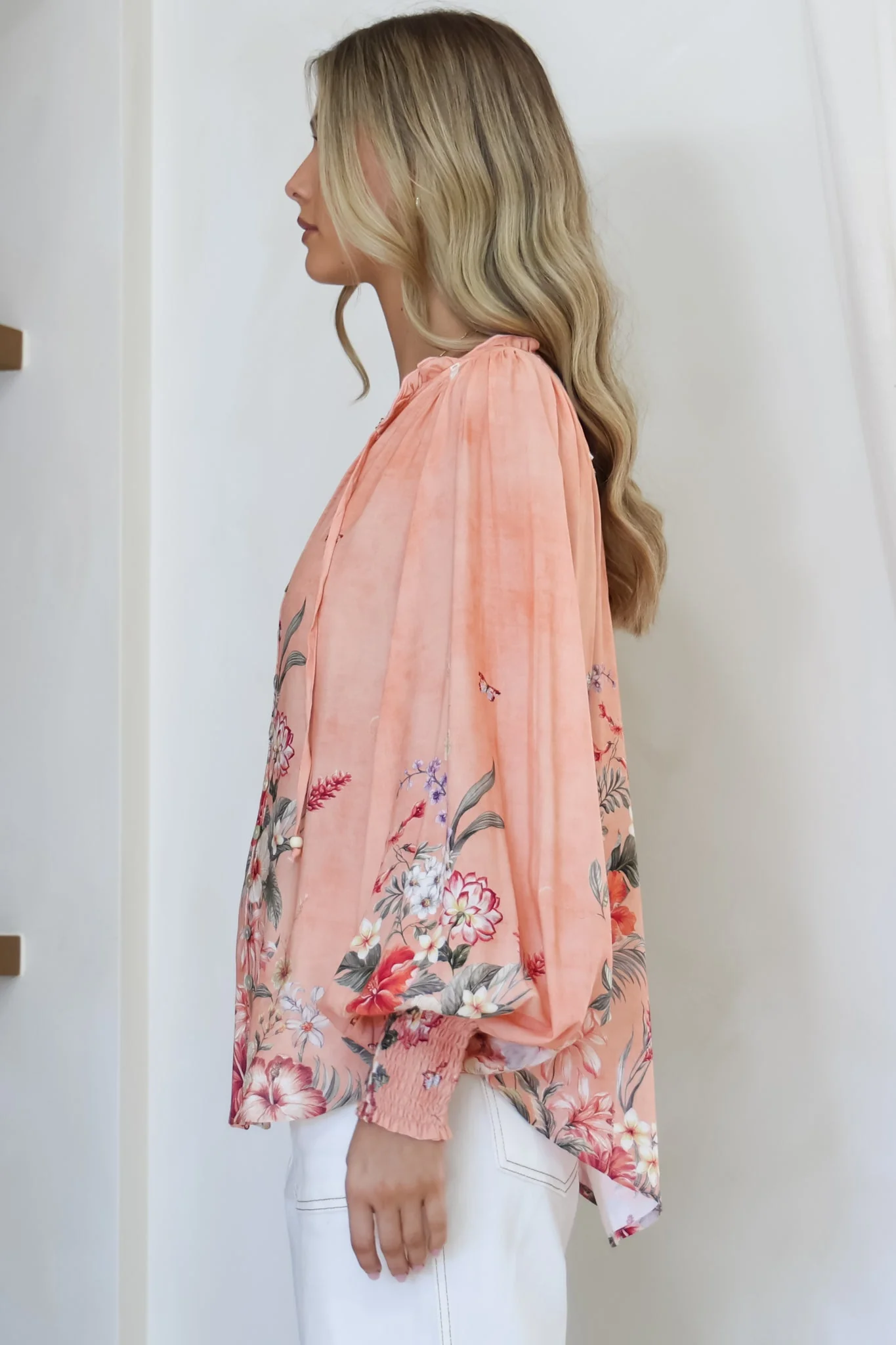 Violet Blouse - Frill Collar Button Down Balloon Sleeve Blouse In Evette Print - Image 8