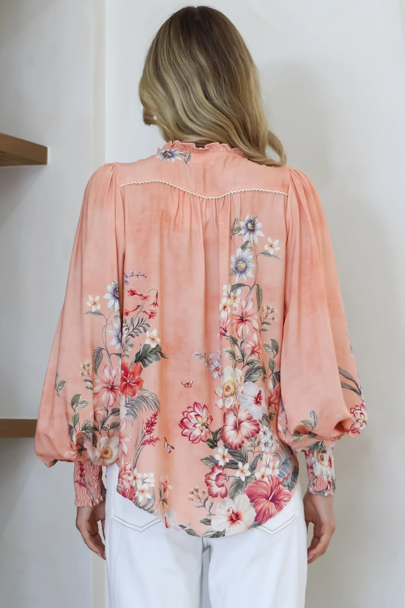 Violet Blouse - Frill Collar Button Down Balloon Sleeve Blouse In Evette Print - Image 9