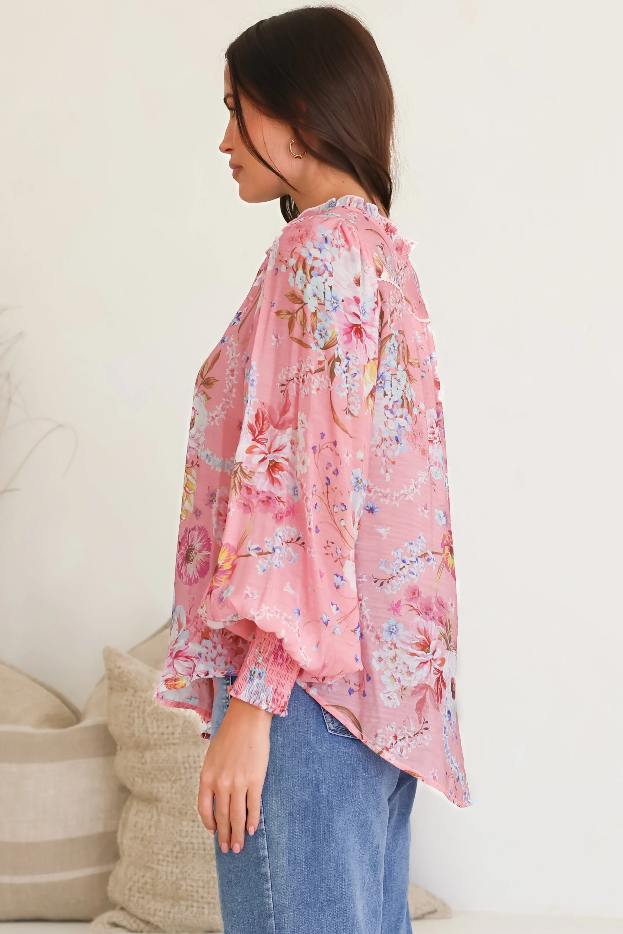 Violet Blouse - Frill Collar Button Down Balloon Sleeve Blouse In Ginnee Print - Image 7