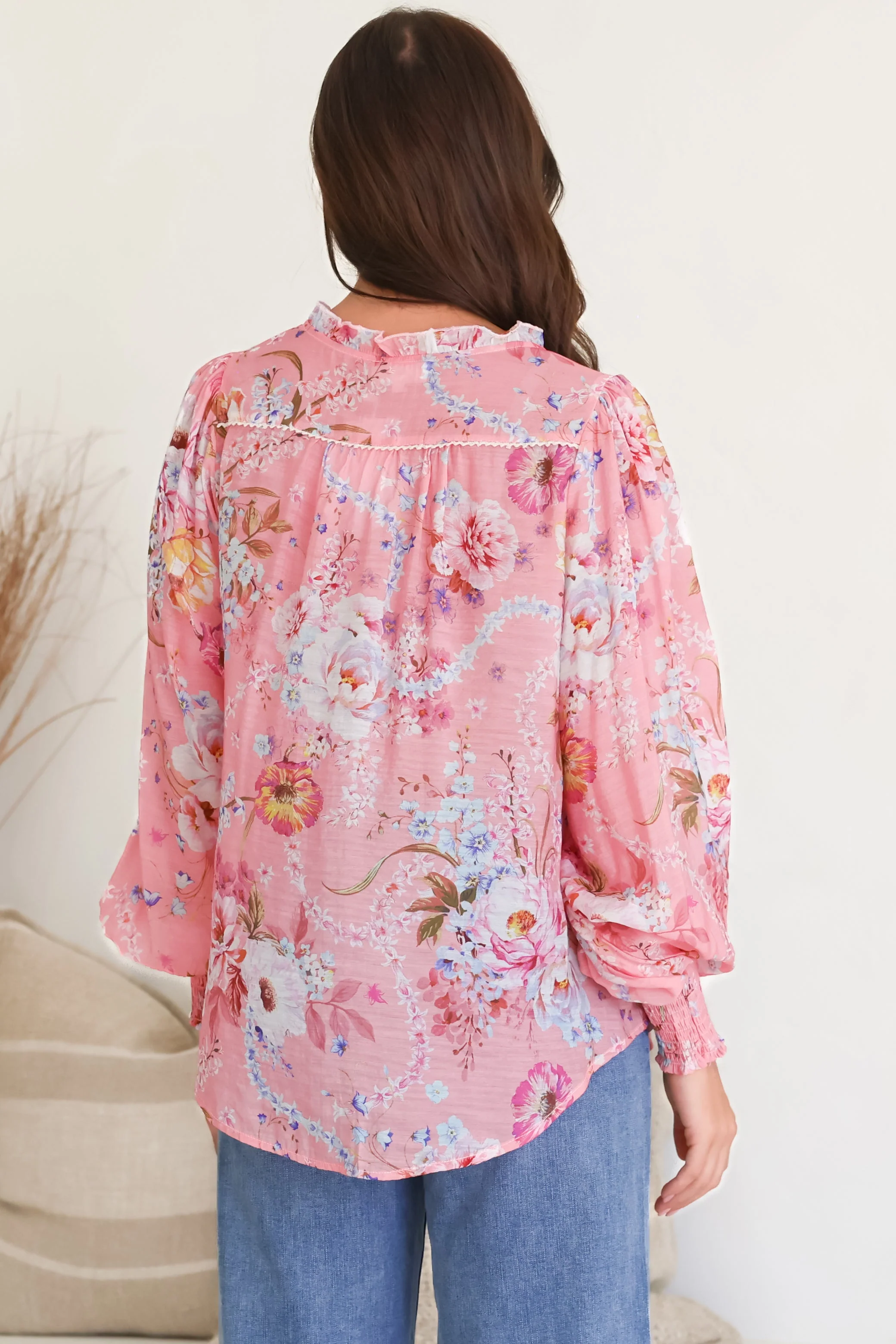 Violet Blouse - Frill Collar Button Down Balloon Sleeve Blouse In Ginnee Print - Image 8