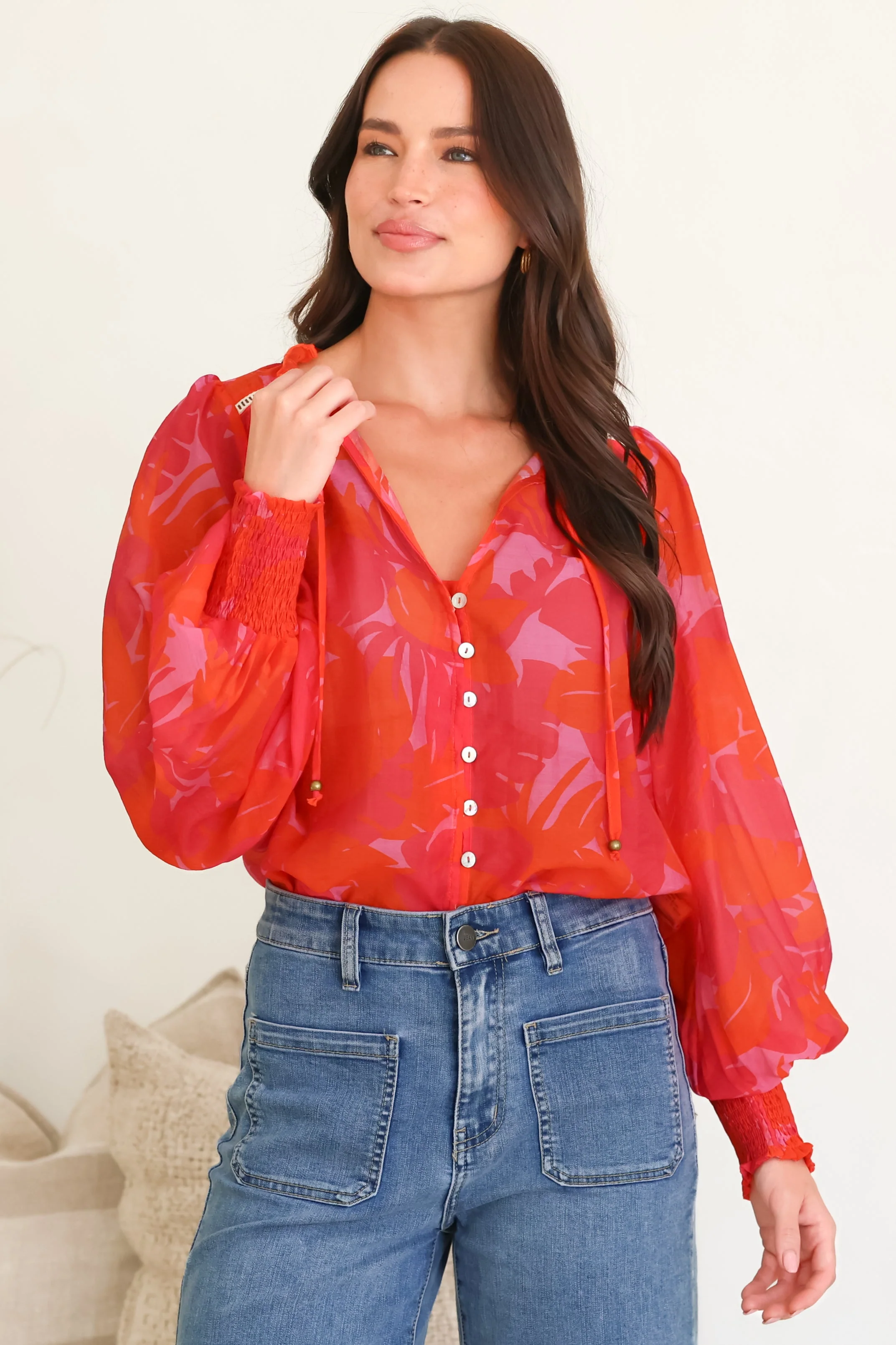 Violet Blouse - Frill Collar Button Down Balloon Sleeve Blouse In Vallie Print - Image 7