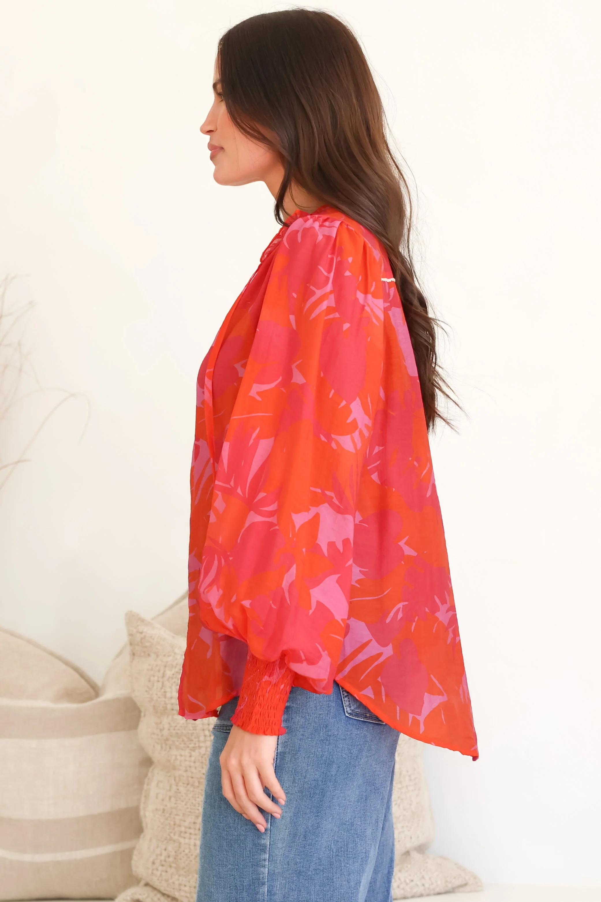 Violet Blouse - Frill Collar Button Down Balloon Sleeve Blouse In Vallie Print - Image 8