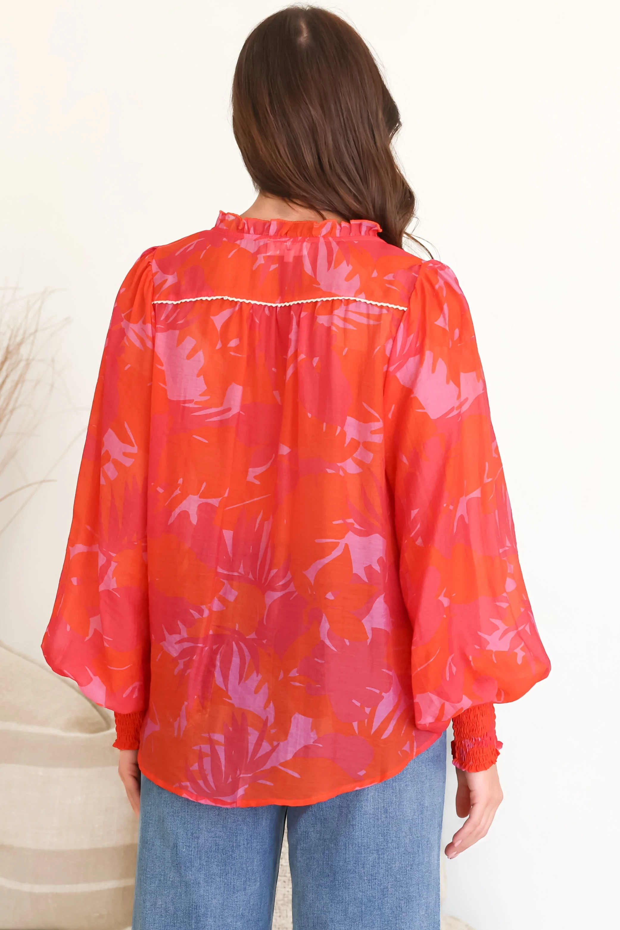 Violet Blouse - Frill Collar Button Down Balloon Sleeve Blouse In Vallie Print - Image 9