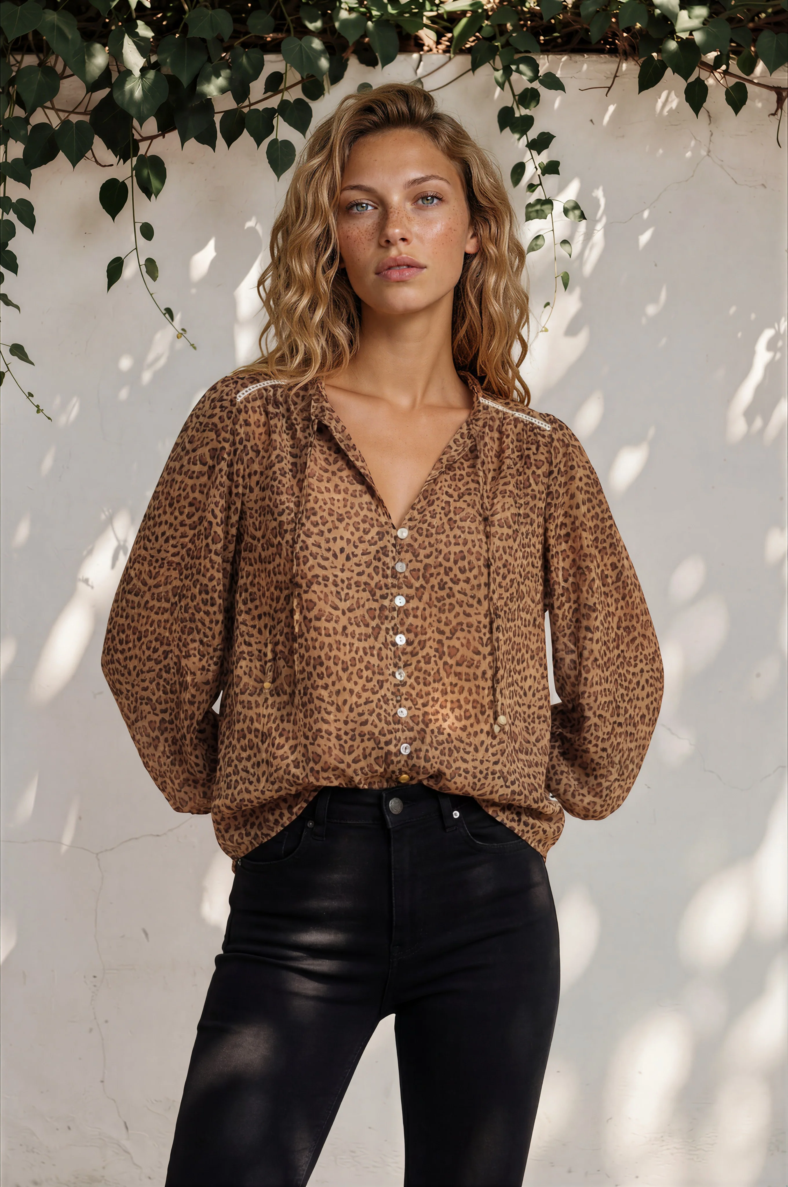 Violet Blouse - Frill Collar Button Down Balloon Sleeve Blouse In Wyatt Print - Image 5