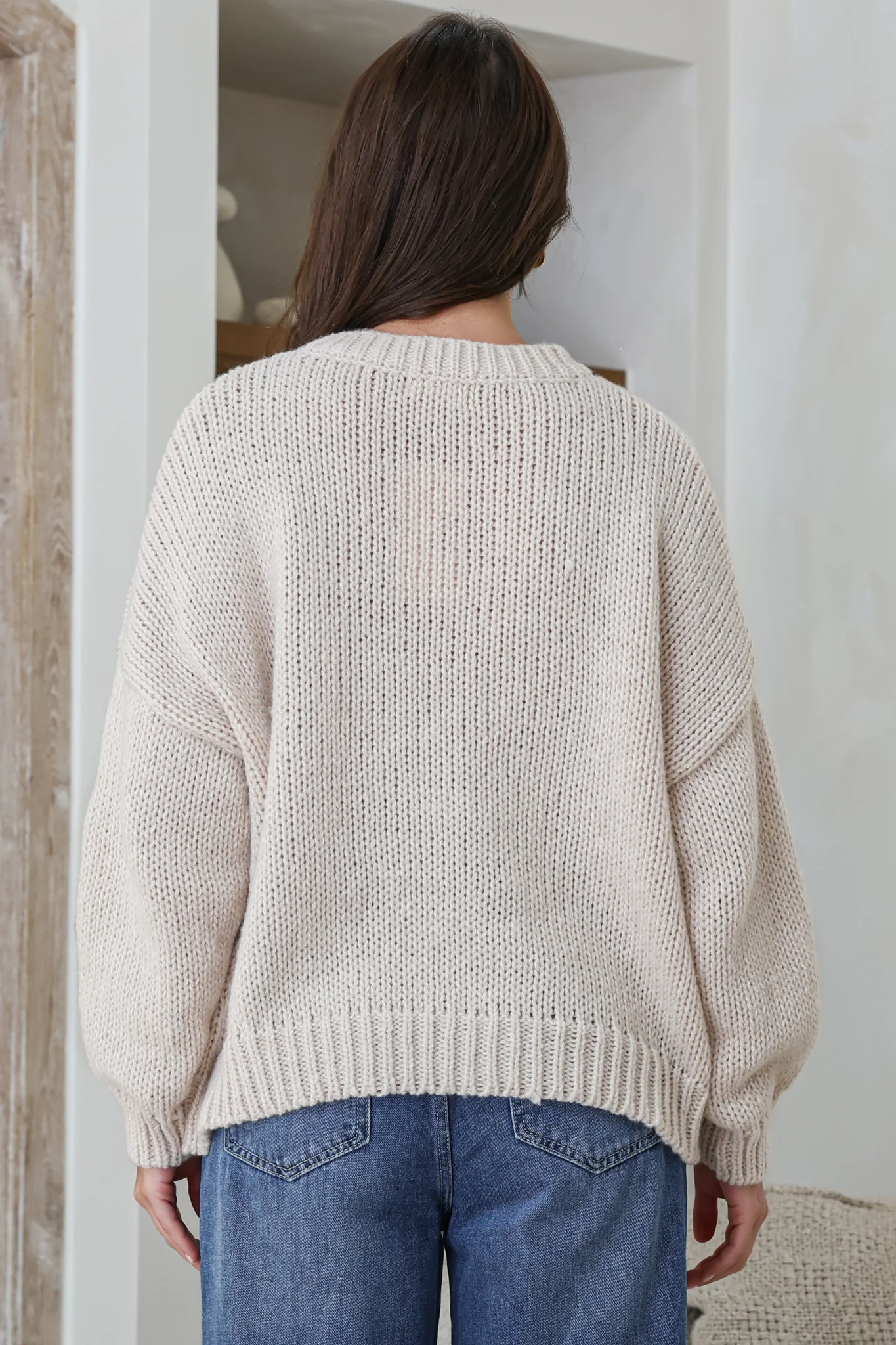 Wildflower Jumper - Chunky Knit Jumper with Flower Decals in Beige Multi - Image 7