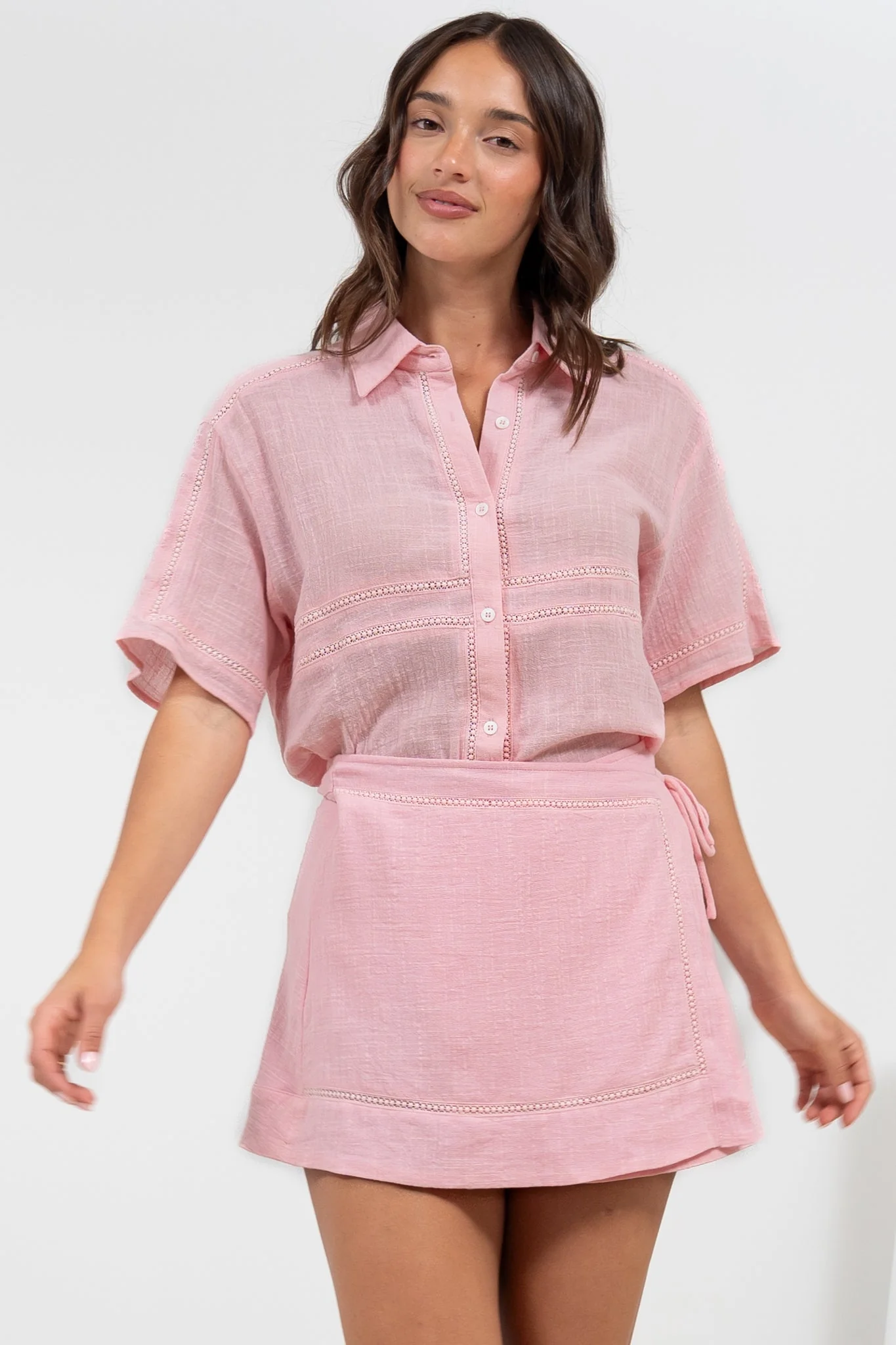 Xara Mini Skirt - High Waisted True Wrap Skirt in Pink - Image 4