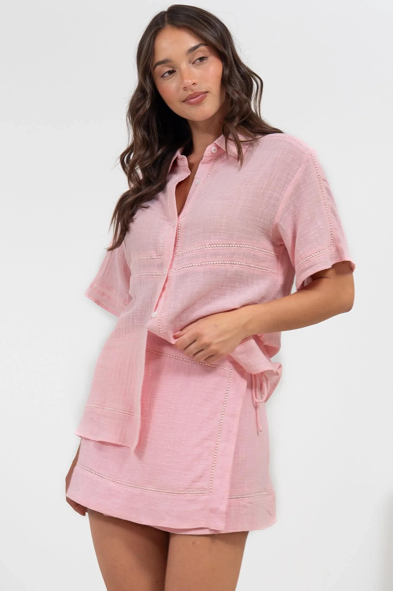 Xara Mini Skirt - High Waisted True Wrap Skirt in Pink - Image 7