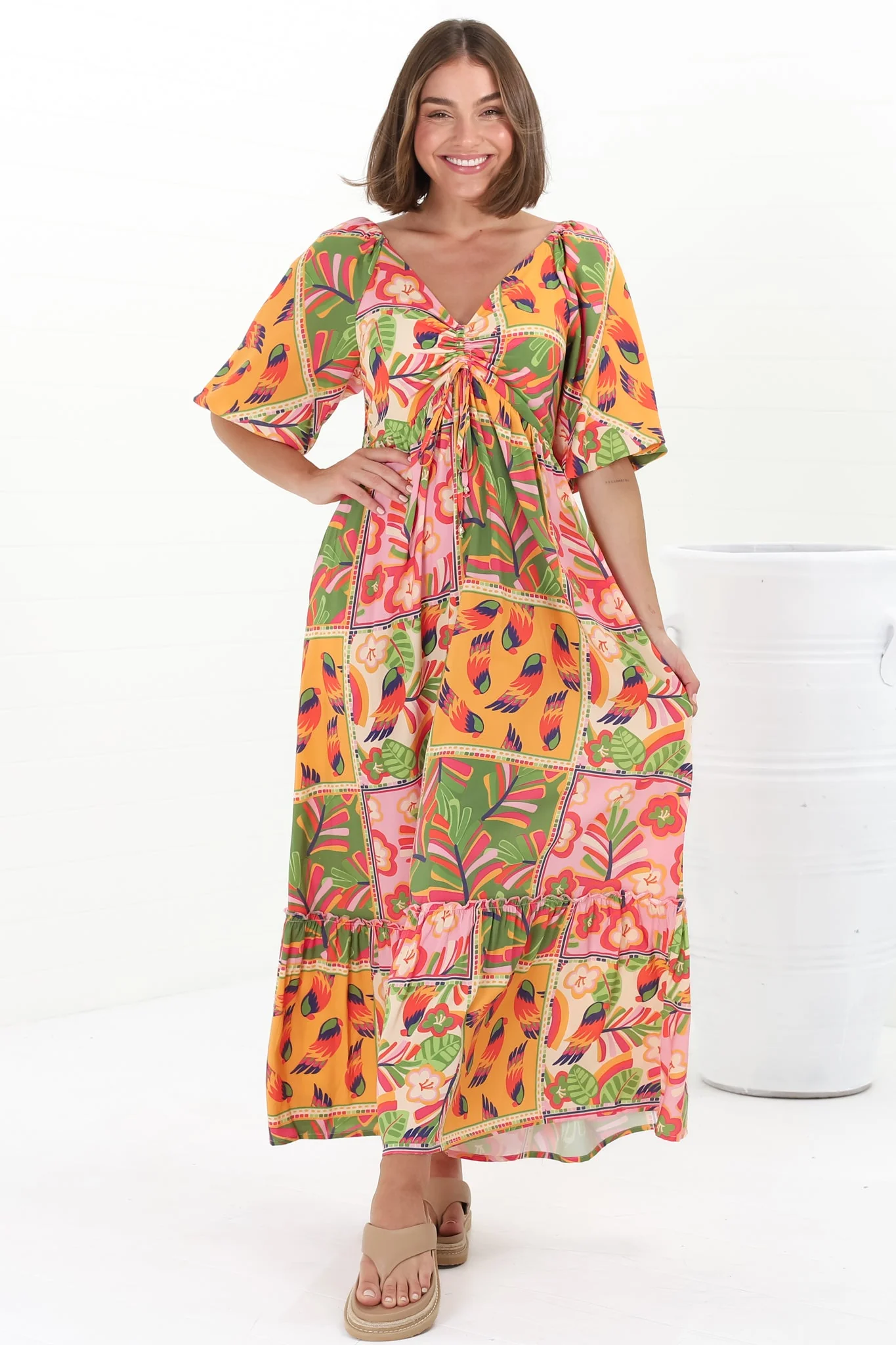 Yanna Maxi Dress - On or Off Shoulder A Line Dress with Elasticated Back in Labelle Print - Image 2