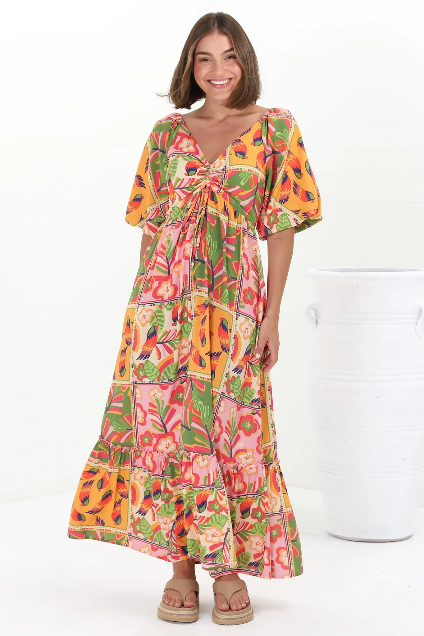 Yanna Maxi Dress - On or Off Shoulder A Line Dress with Elasticated Back in Labelle Print - Image 4