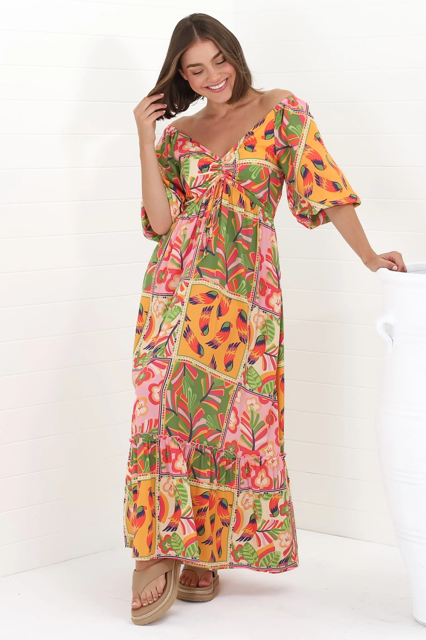 Yanna Maxi Dress - On or Off Shoulder A Line Dress with Elasticated Back in Labelle Print - Image 6