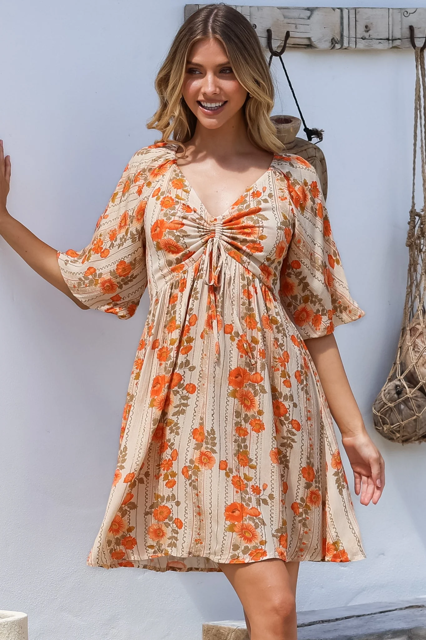 Yanna Mini Dress - On or Off Shoulder A Line Dress with Elasticated Back in Vondrosa Print - Image 3